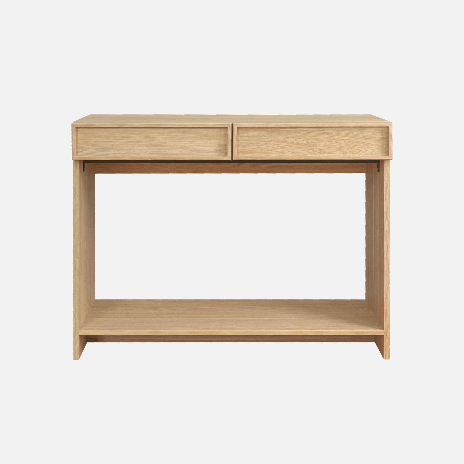 Console effet bois naturel 2 tiroirs et étagère - L 100 x P 33 x H 78cm - Kuba Photo2