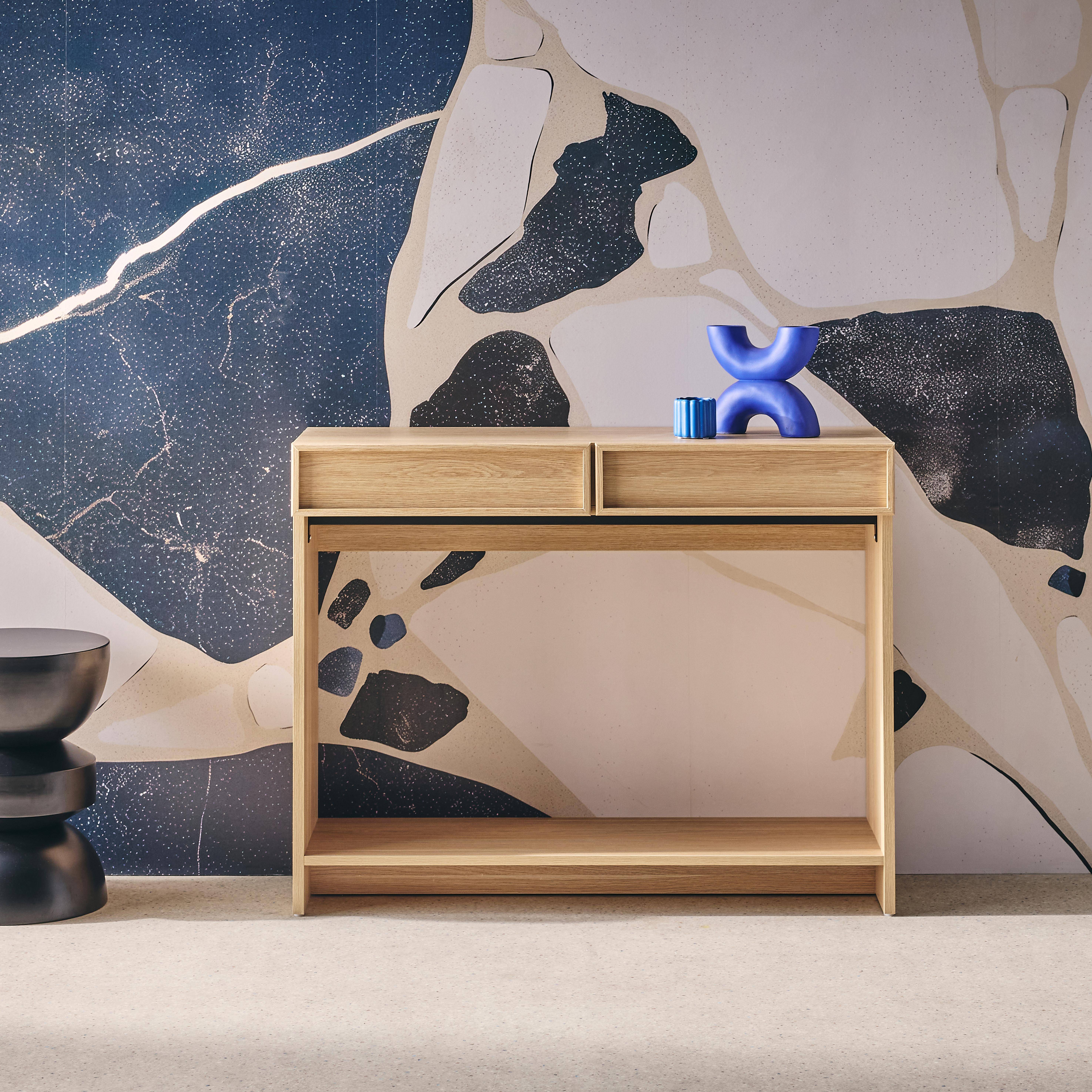 Consola efecto madera con 2 cajones y estante, 100cm, Kuba, Natural, 100x33x78 cm,sweeek,Photo5