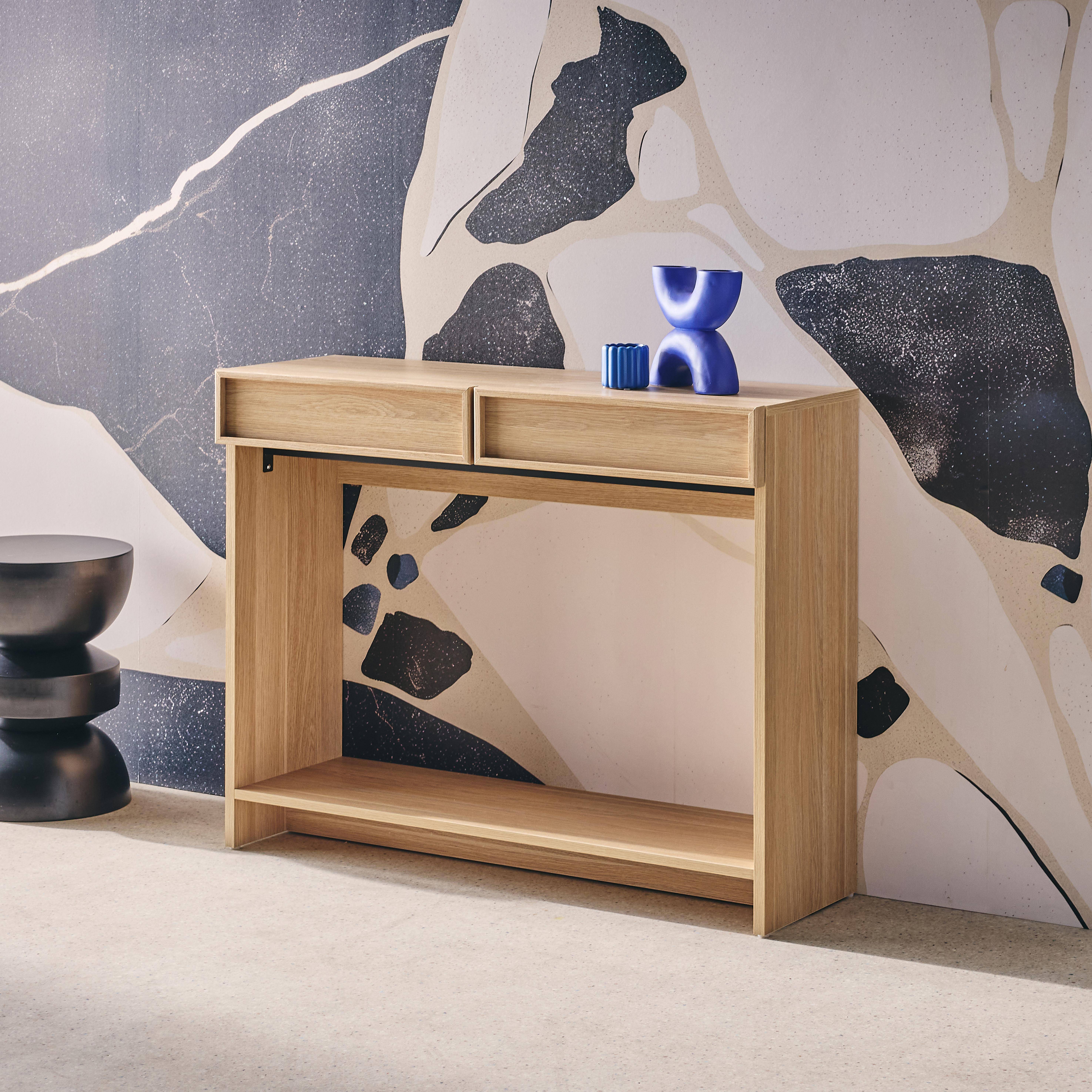 Consola efecto madera con 2 cajones y estante, 100cm, Kuba, Natural, 100x33x78 cm,sweeek,Photo2