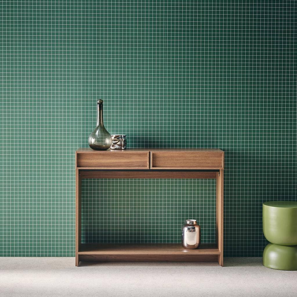 Wood effect console 2 drawers and shelf Walnut 100x33x78 cm - Kuba Photo1