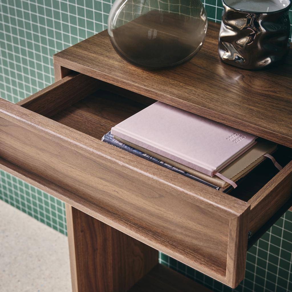 Wood effect console 2 drawers and shelf Walnut 100x33x78 cm - Kuba Photo4