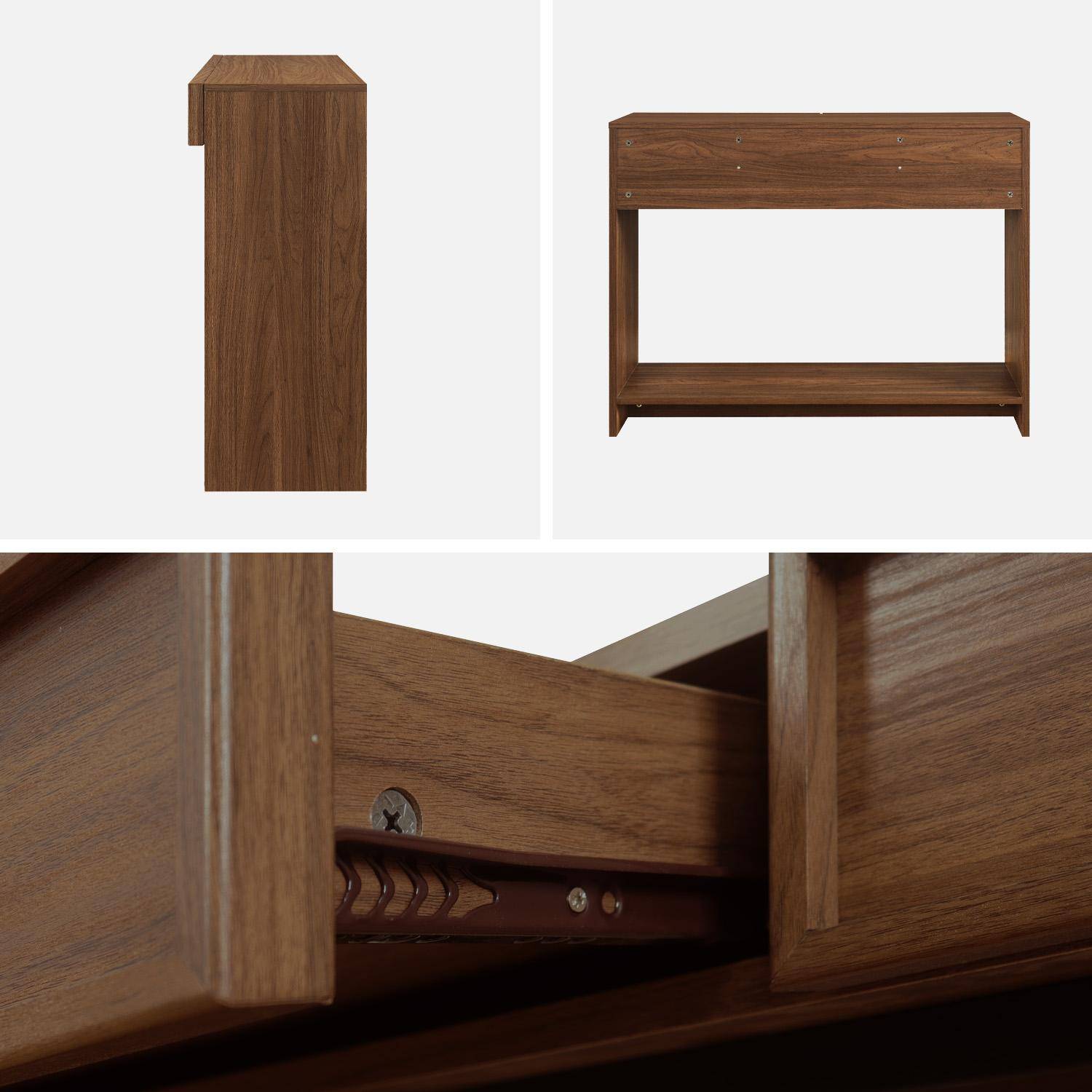 Console effet bois noyer 2 tiroirs et étagère - L 100 x P 33 x H 78cm - Kuba Photo4