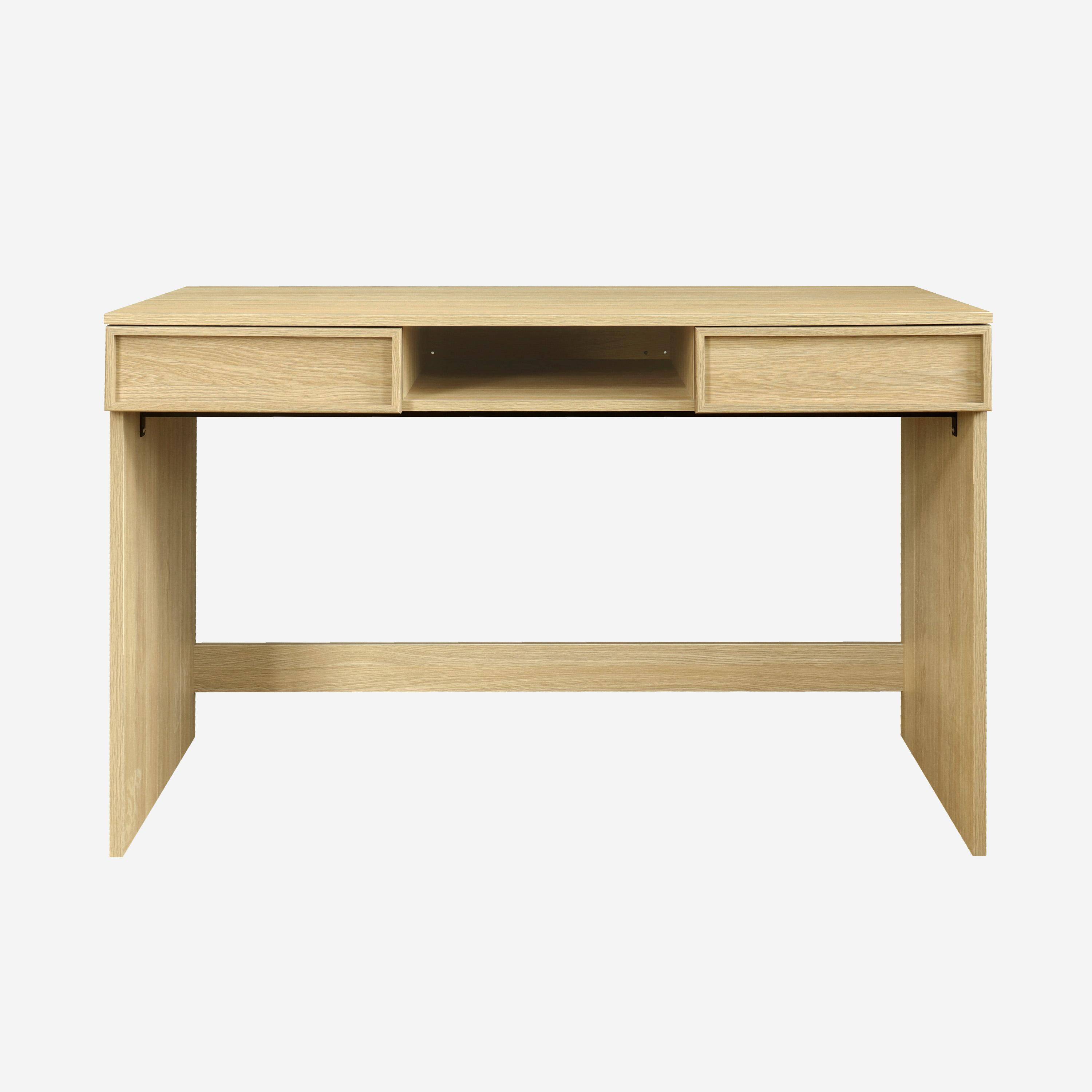 Bureau effet bois naturel 2 tiroirs 1 niche 120cm - L 120 x P 55 x H 77cm - Kuba Photo2