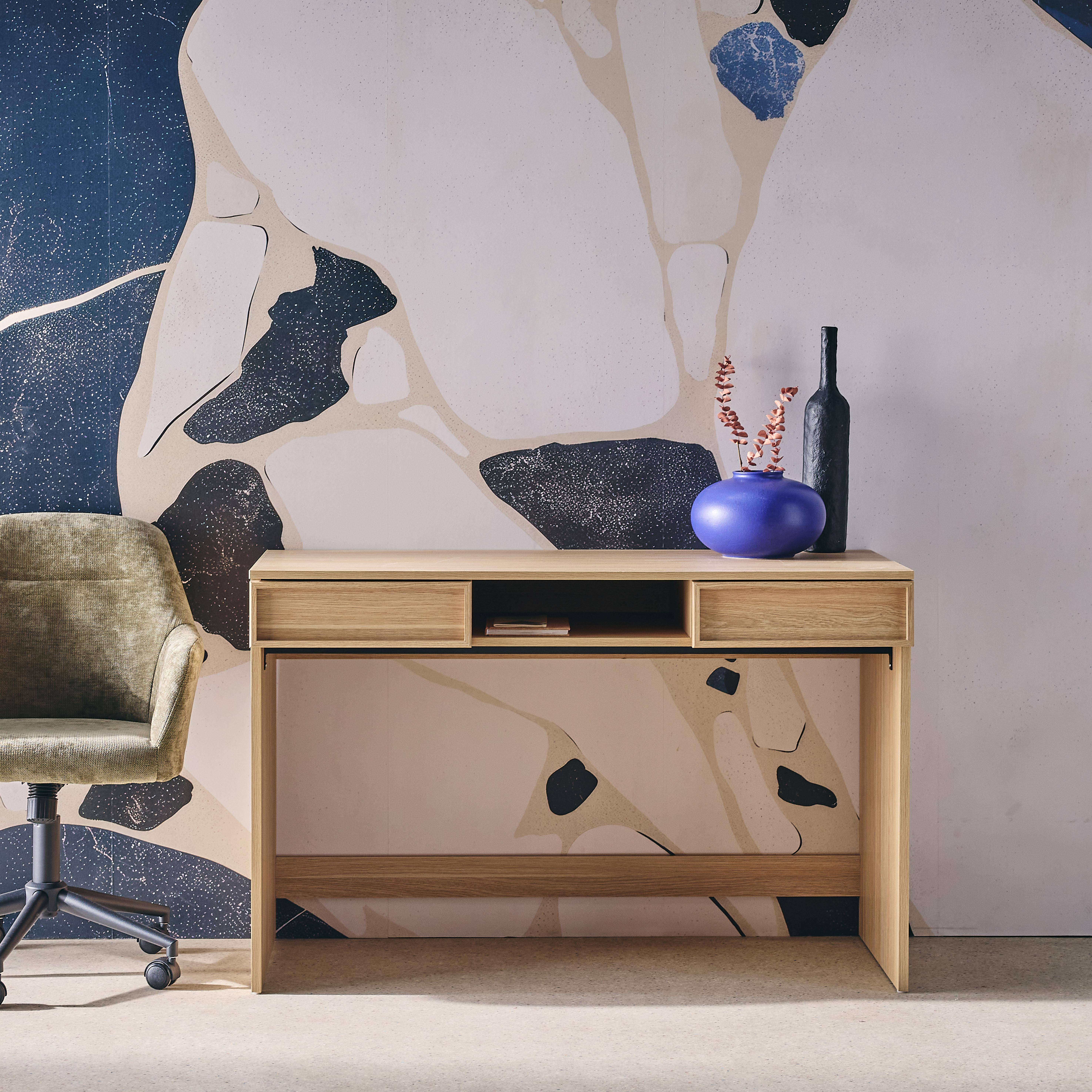 Escritorio efecto madera con 2 cajones, 120cm, Kuba, Natural, 120x55x77 cm,sweeek,Photo1