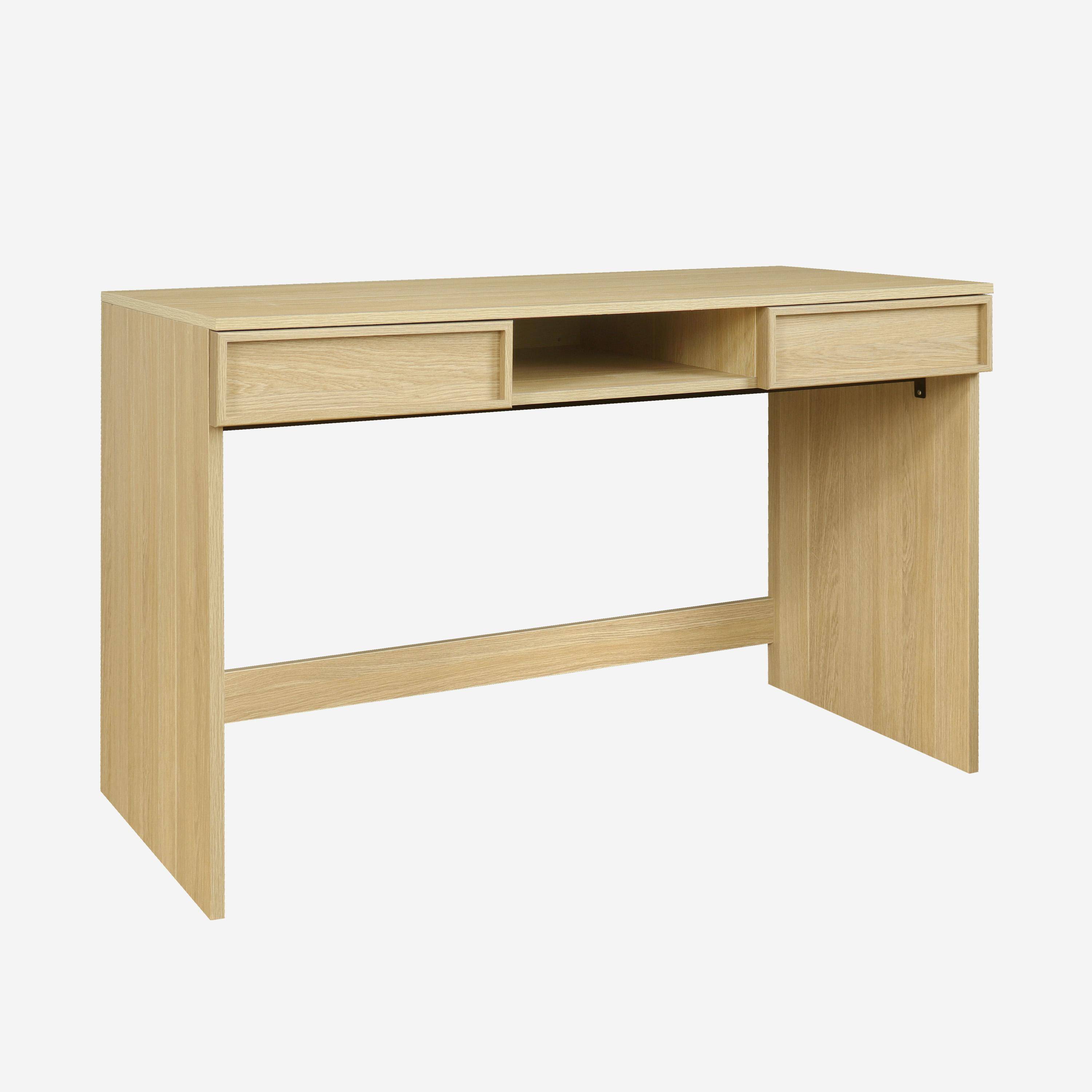 Bureau effet bois naturel 2 tiroirs 1 niche 120cm - L 120 x P 55 x H 77cm - Kuba Photo1
