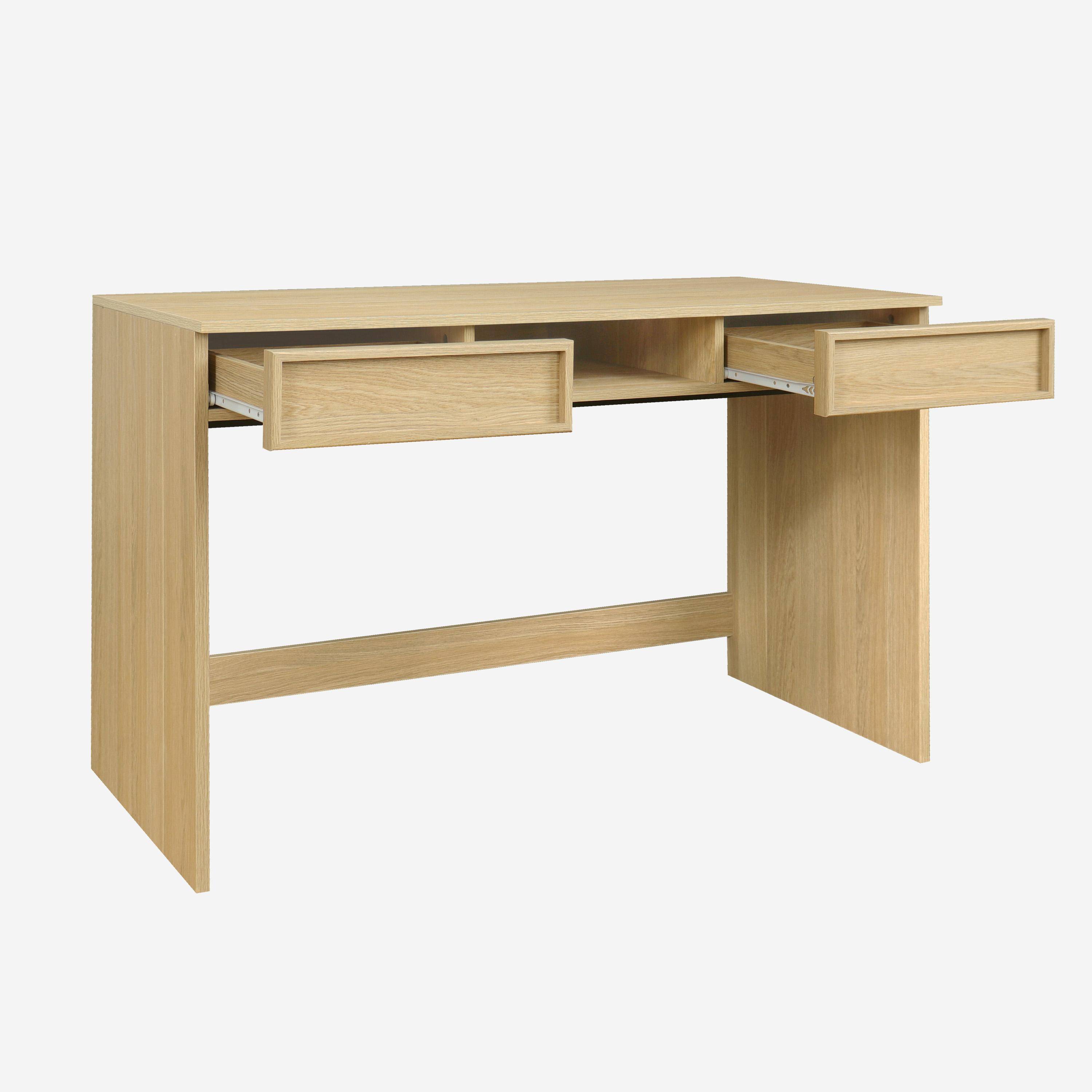Bureau effet bois naturel 2 tiroirs 1 niche 120cm - L 120 x P 55 x H 77cm - Kuba,sweeek,Photo3