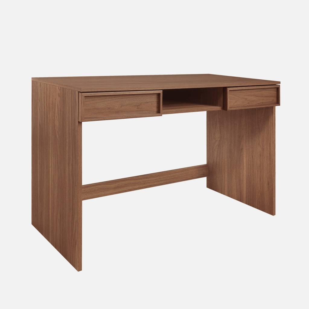 Bureau effet bois noyer 2 tiroirs 1 niche 120cm