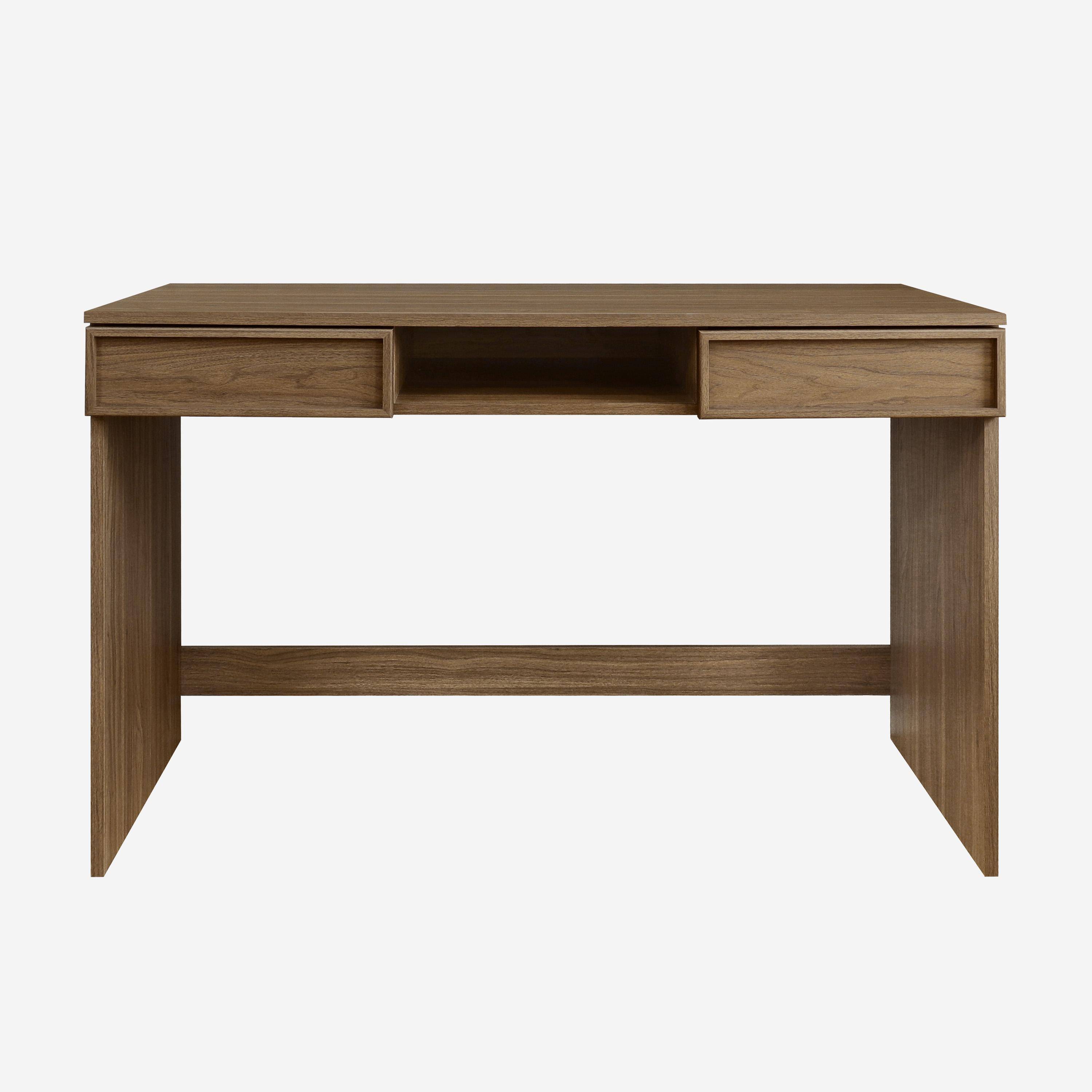 Bureau effet bois noyer 2 tiroirs 1 niche 120cm - L 120 x P 55 x H 77cm - Kuba,sweeek,Photo2