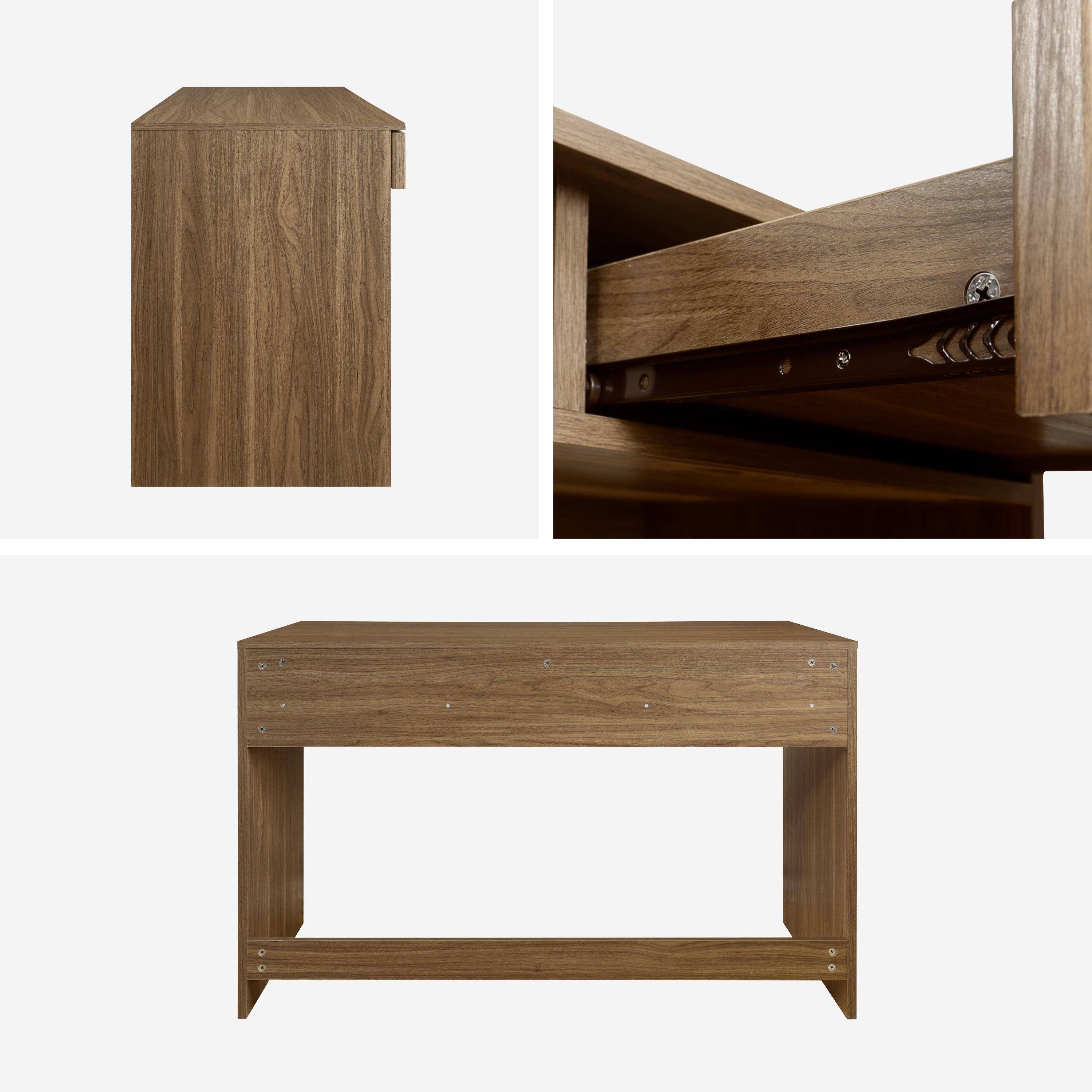 Bureau effet bois noyer 2 tiroirs 1 niche 120cm - L 120 x P 55 x H 77cm - Kuba Photo4