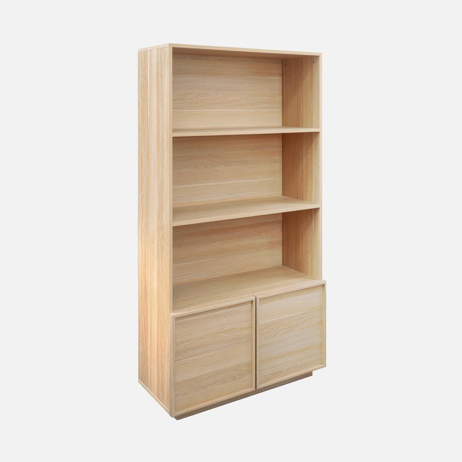 Etagères bibliothèque effet bois naturel 2 portes 5 niveaux