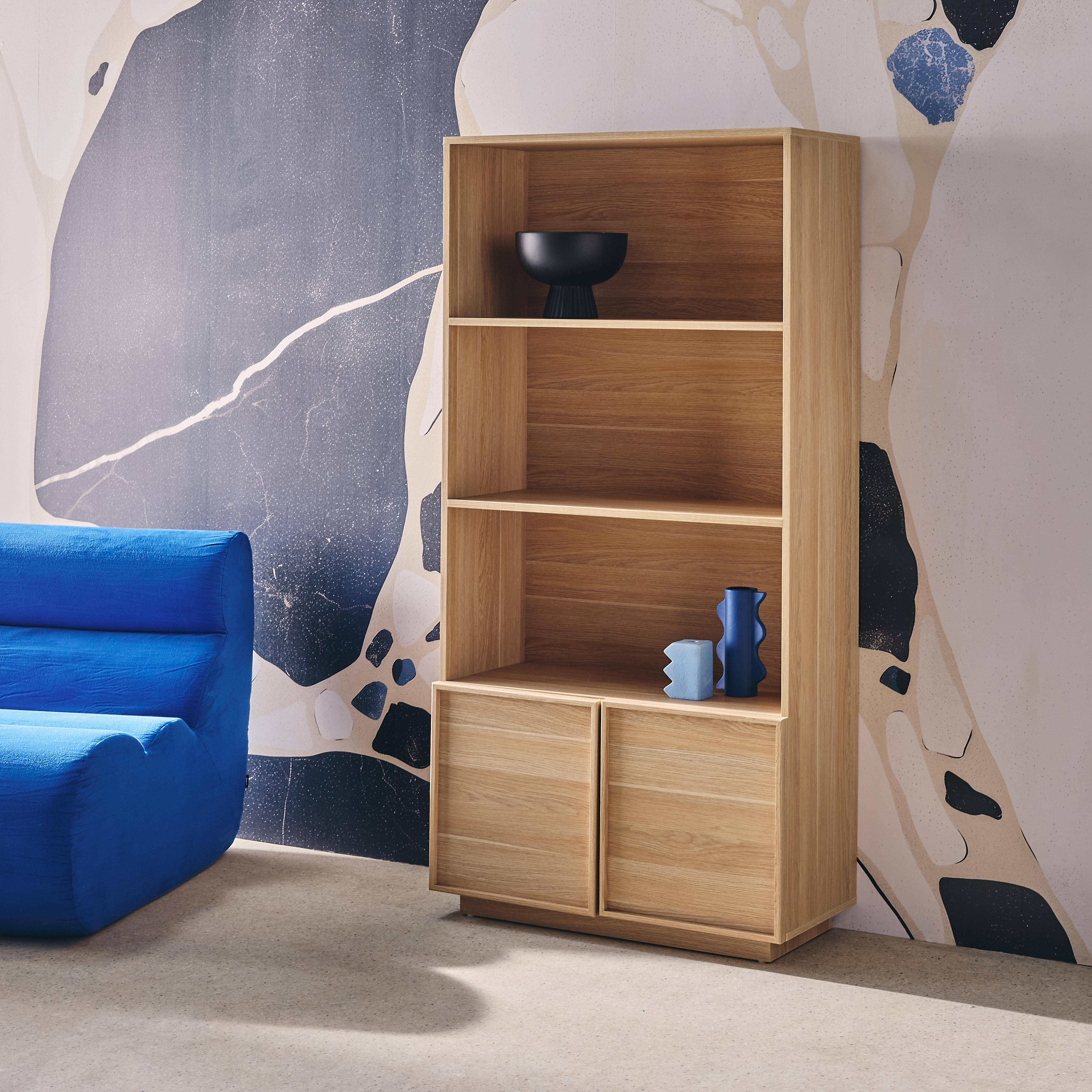 Bücherregal Holzlook naturfarben 2 Türen 5 Ebenen - B 80 x T 35 x H 160 cm - Kuba,sweeek,Photo3