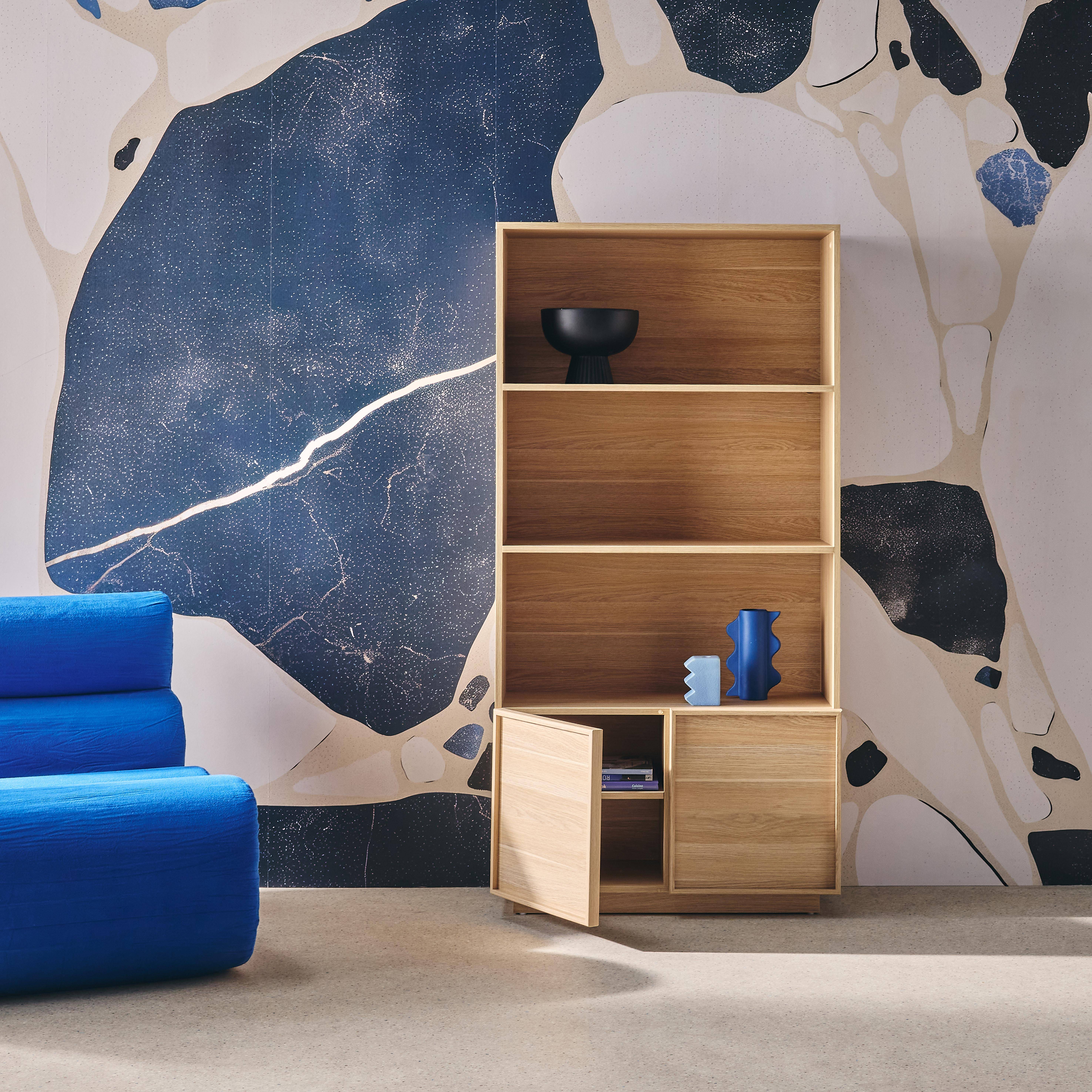 Bücherregal Holzlook naturfarben 2 Türen 5 Ebenen - B 80 x T 35 x H 160 cm - Kuba Photo2