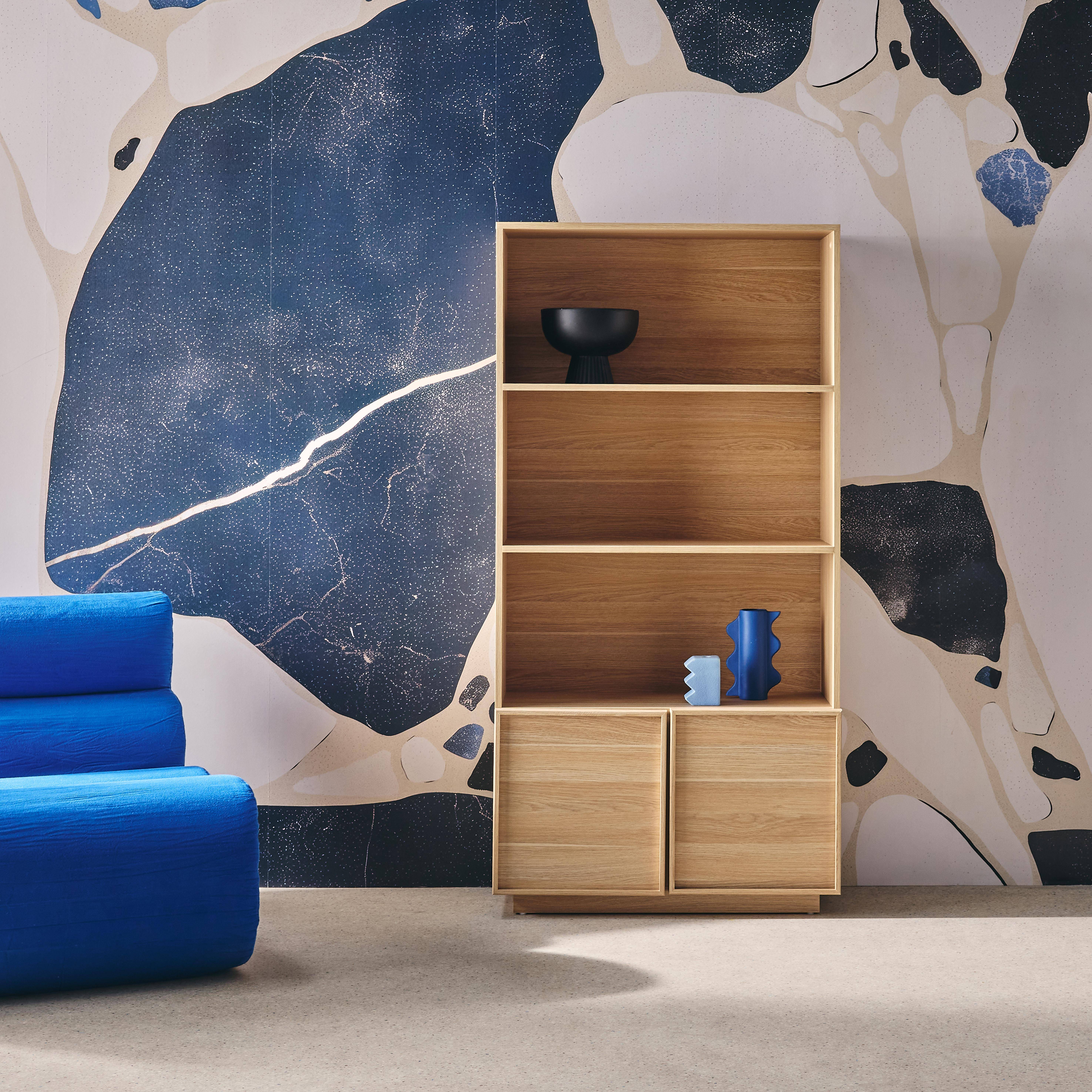 Bücherregal Holzlook naturfarben 2 Türen 5 Ebenen - B 80 x T 35 x H 160 cm - Kuba Photo1