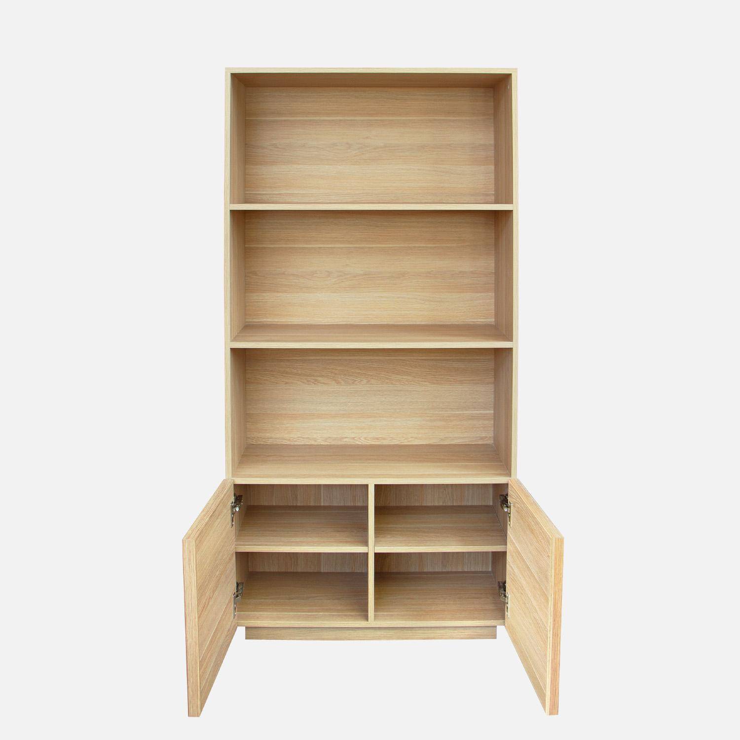Etagères bibliothèque effet bois naturel 2 portes 5 niveaux - L 80 x P 35 x H 160cm - Kuba Photo3