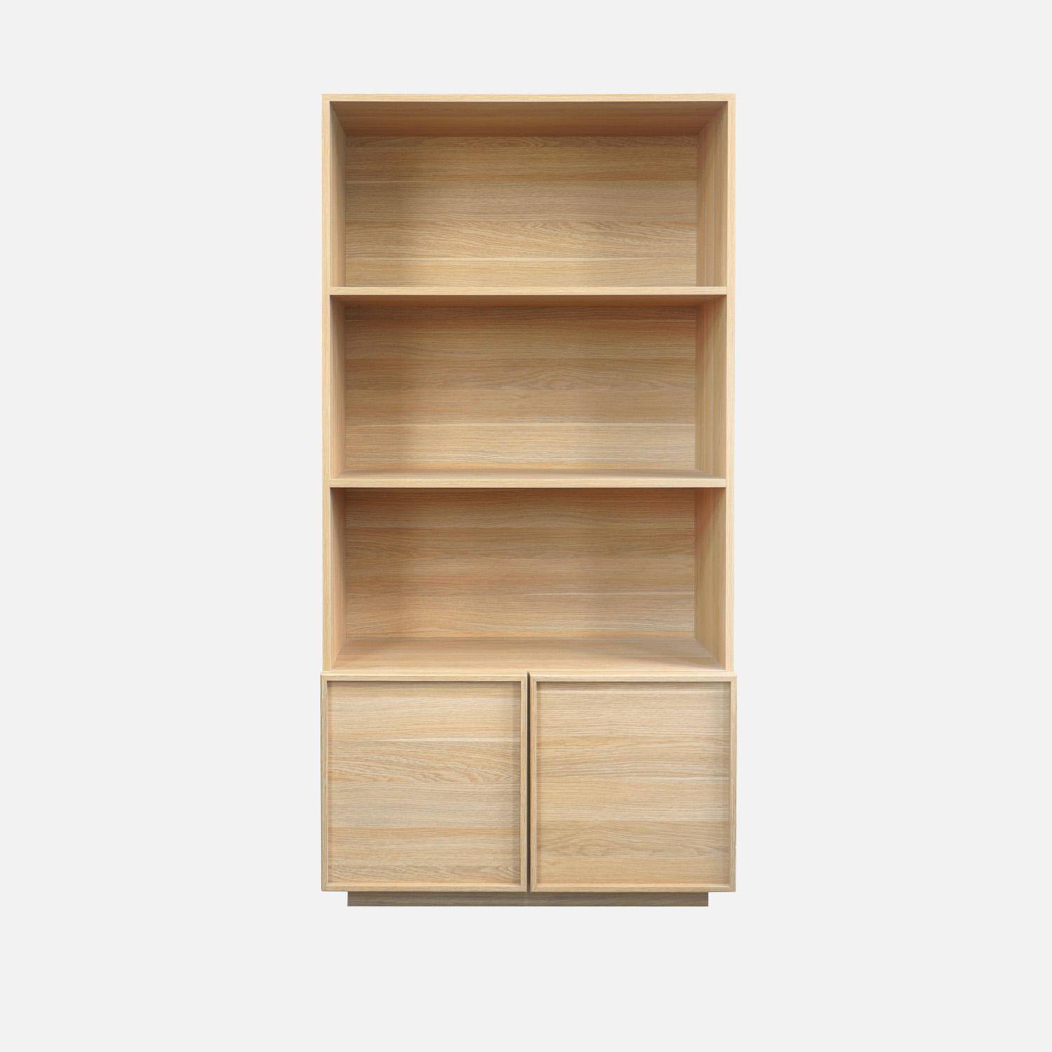 Etagères bibliothèque effet bois naturel 2 portes 5 niveaux - L 80 x P 35 x H 160cm - Kuba Photo2