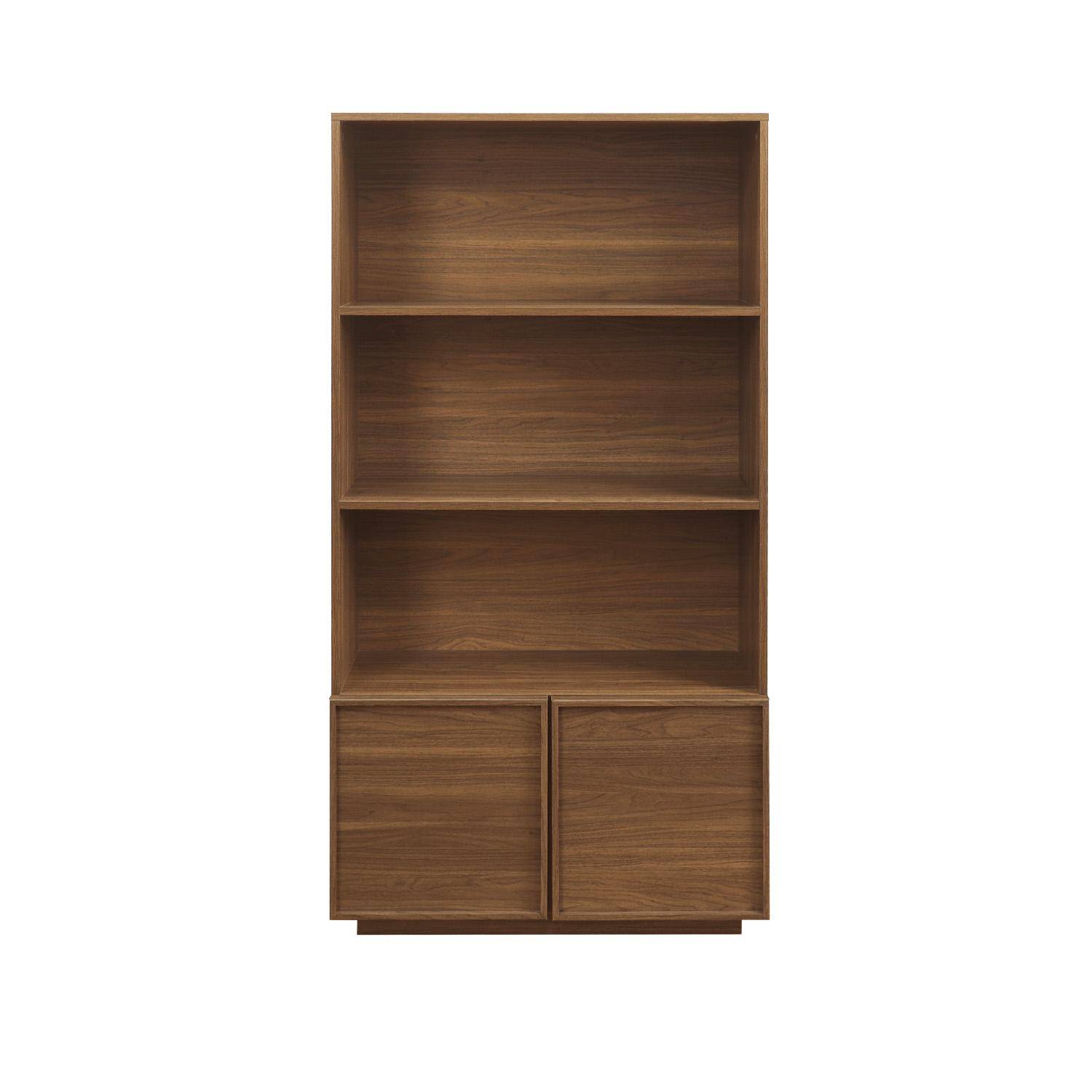 Etagères bibliothèque effet bois noyer 2 portes 5 niveaux - L 80 x P 35 x H 160cm - Kuba Photo2
