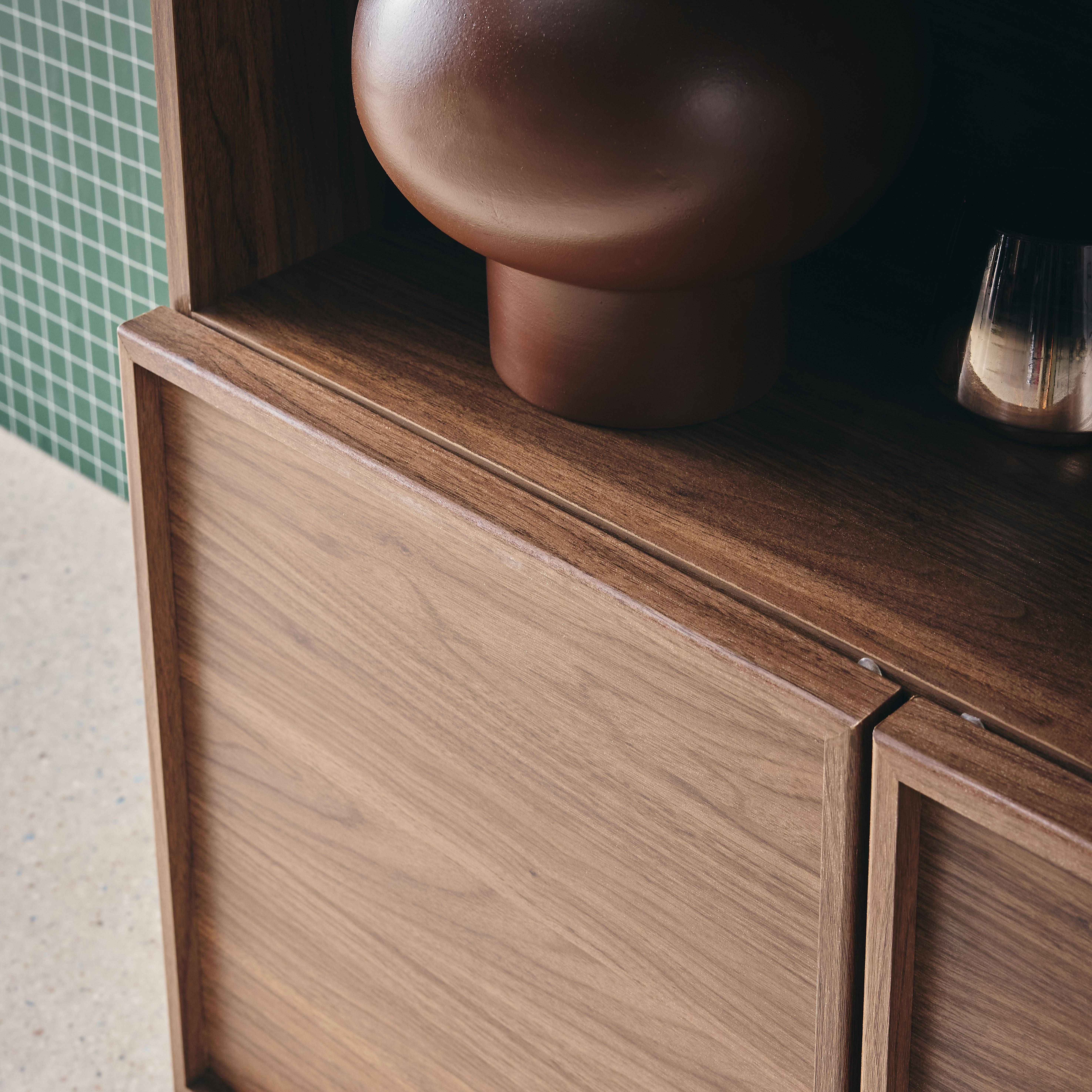 Bücherregal Holzlook nussbaumfarben 2 Türen 5 Ebenen - B 80 x T 35 x H 160 cm - Kuba,sweeek,Photo4