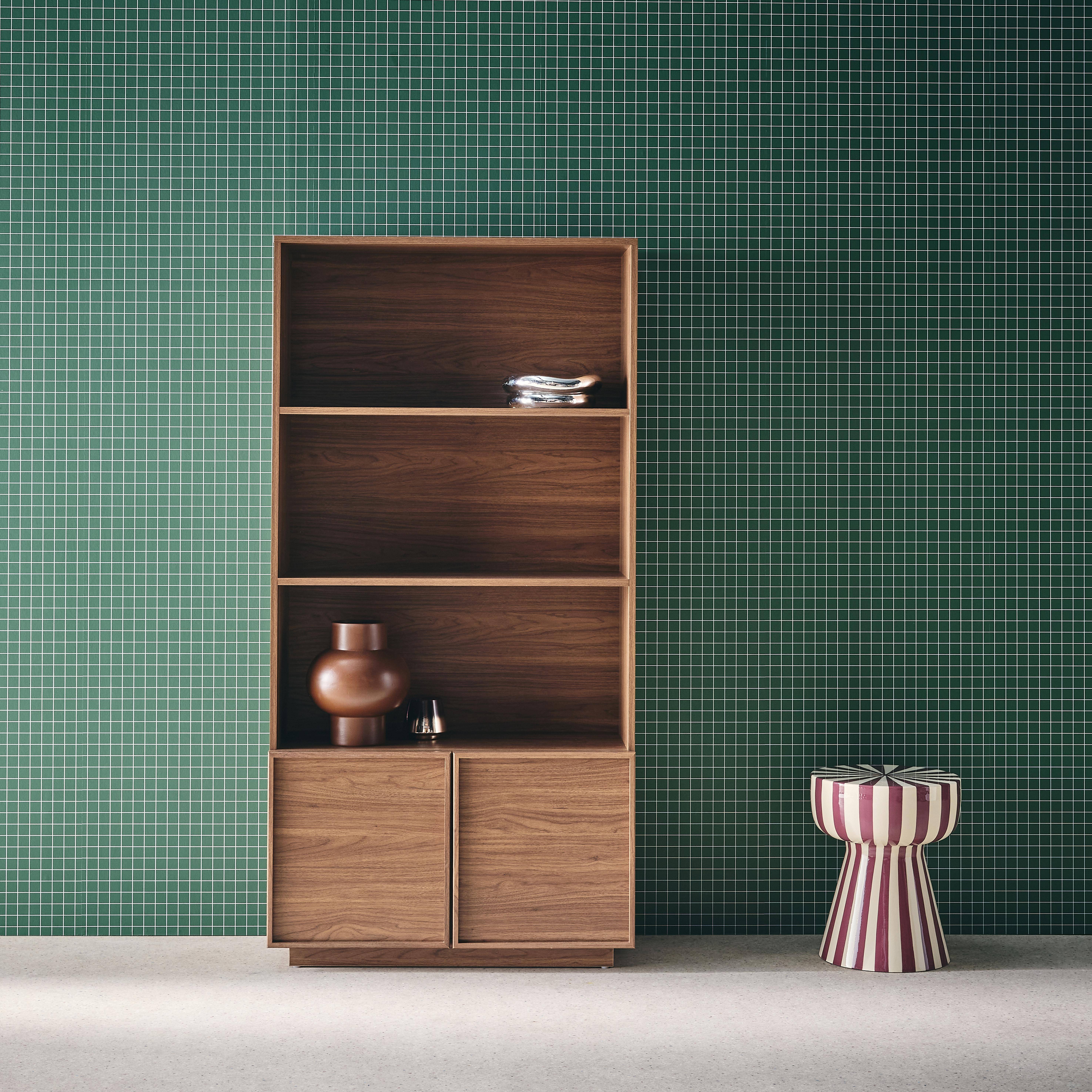 Bücherregal Holzlook nussbaumfarben 2 Türen 5 Ebenen - B 80 x T 35 x H 160 cm - Kuba,sweeek,Photo1