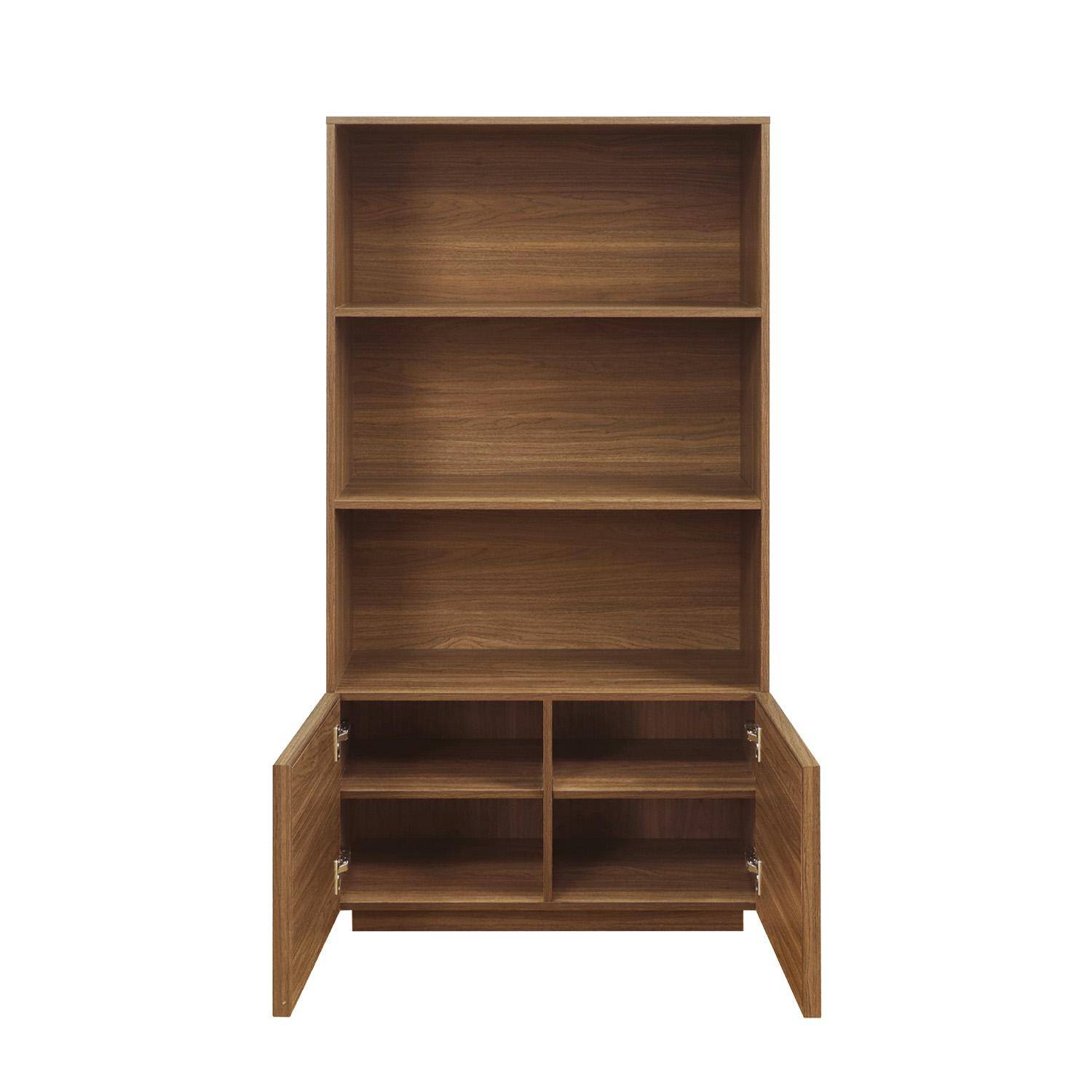 Etagères bibliothèque effet bois noyer 2 portes 5 niveaux - L 80 x P 35 x H 160cm - Kuba Photo3