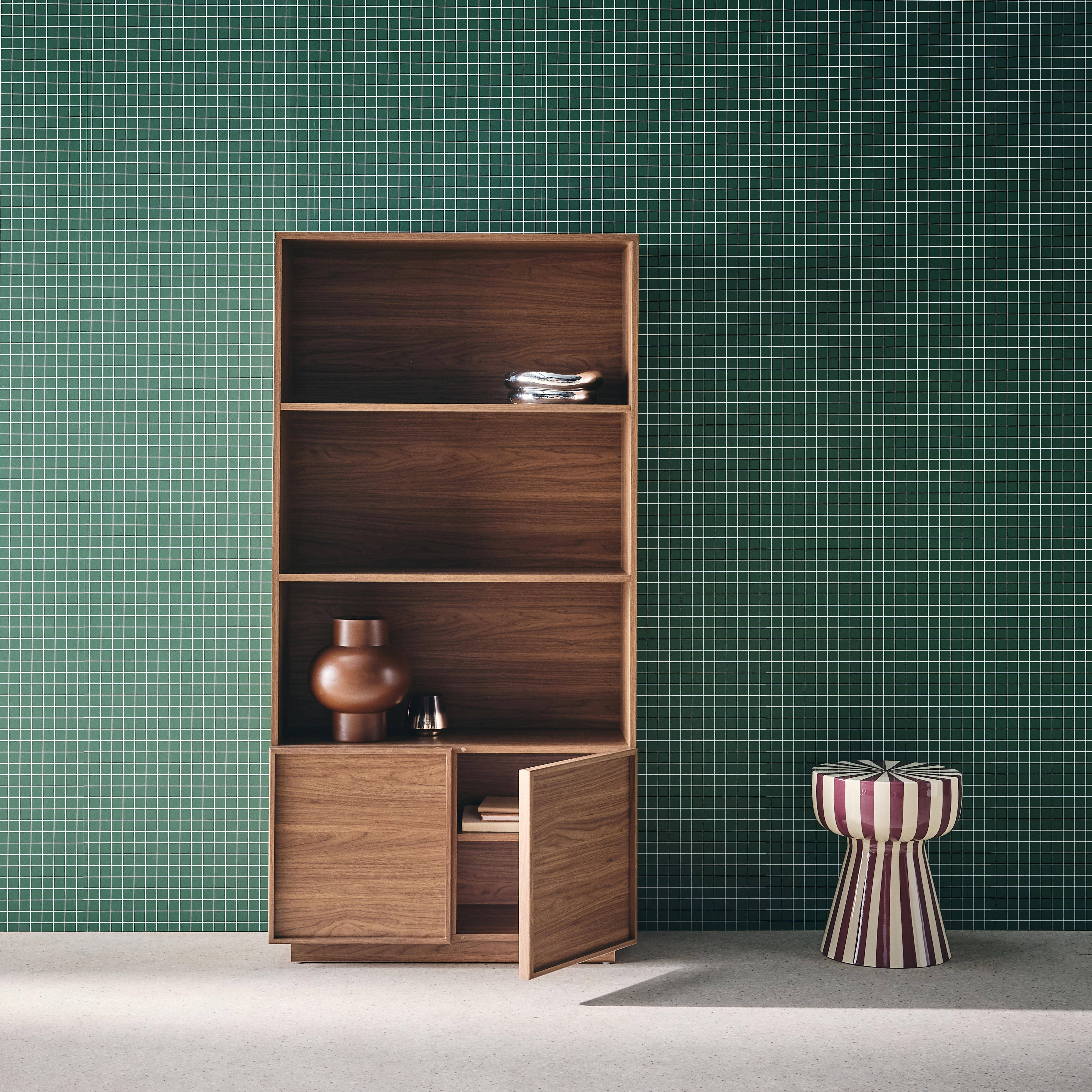 Bücherregal Holzlook nussbaumfarben 2 Türen 5 Ebenen - B 80 x T 35 x H 160 cm - Kuba,sweeek,Photo2