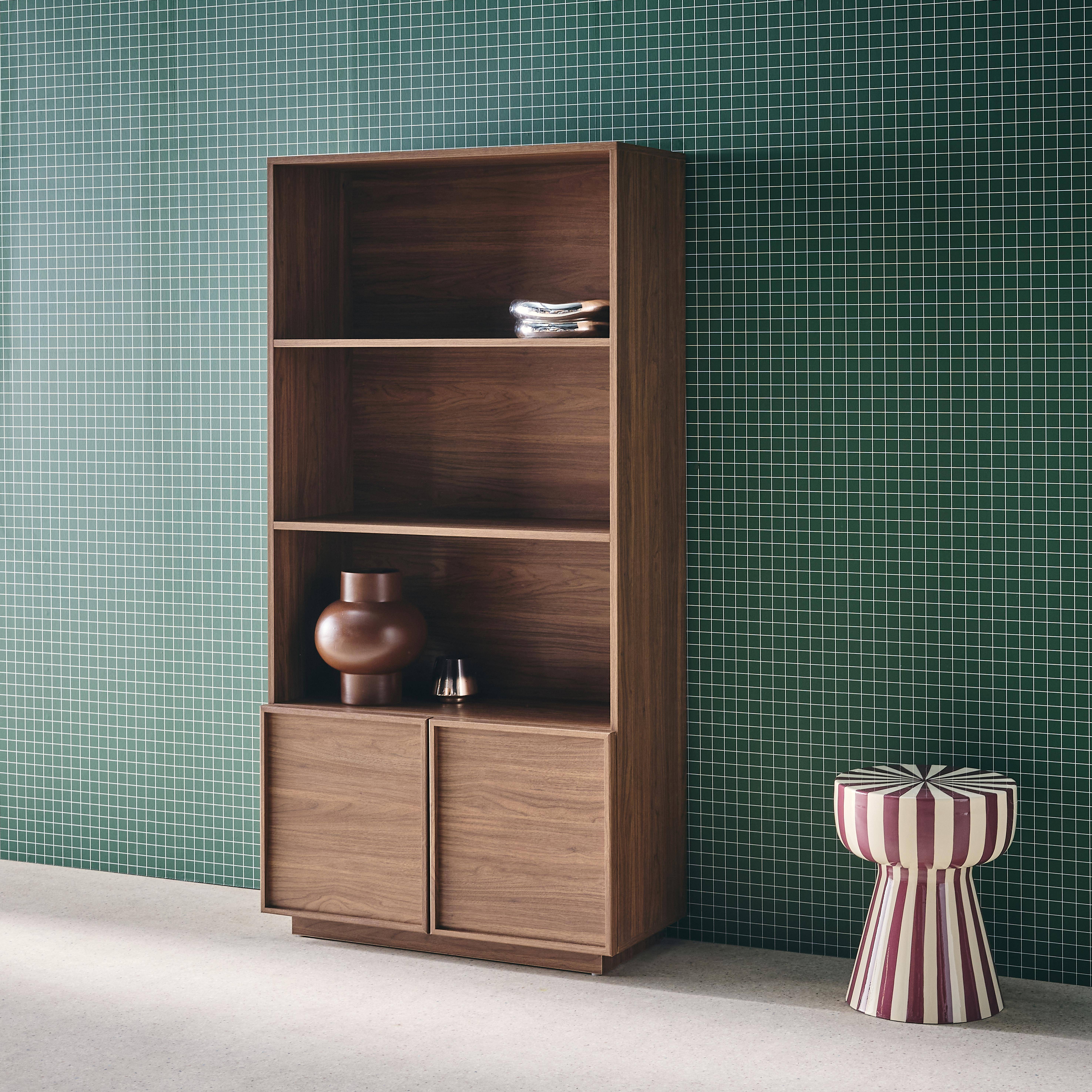 Bücherregal Holzlook nussbaumfarben 2 Türen 5 Ebenen - B 80 x T 35 x H 160 cm - Kuba,sweeek,Photo3