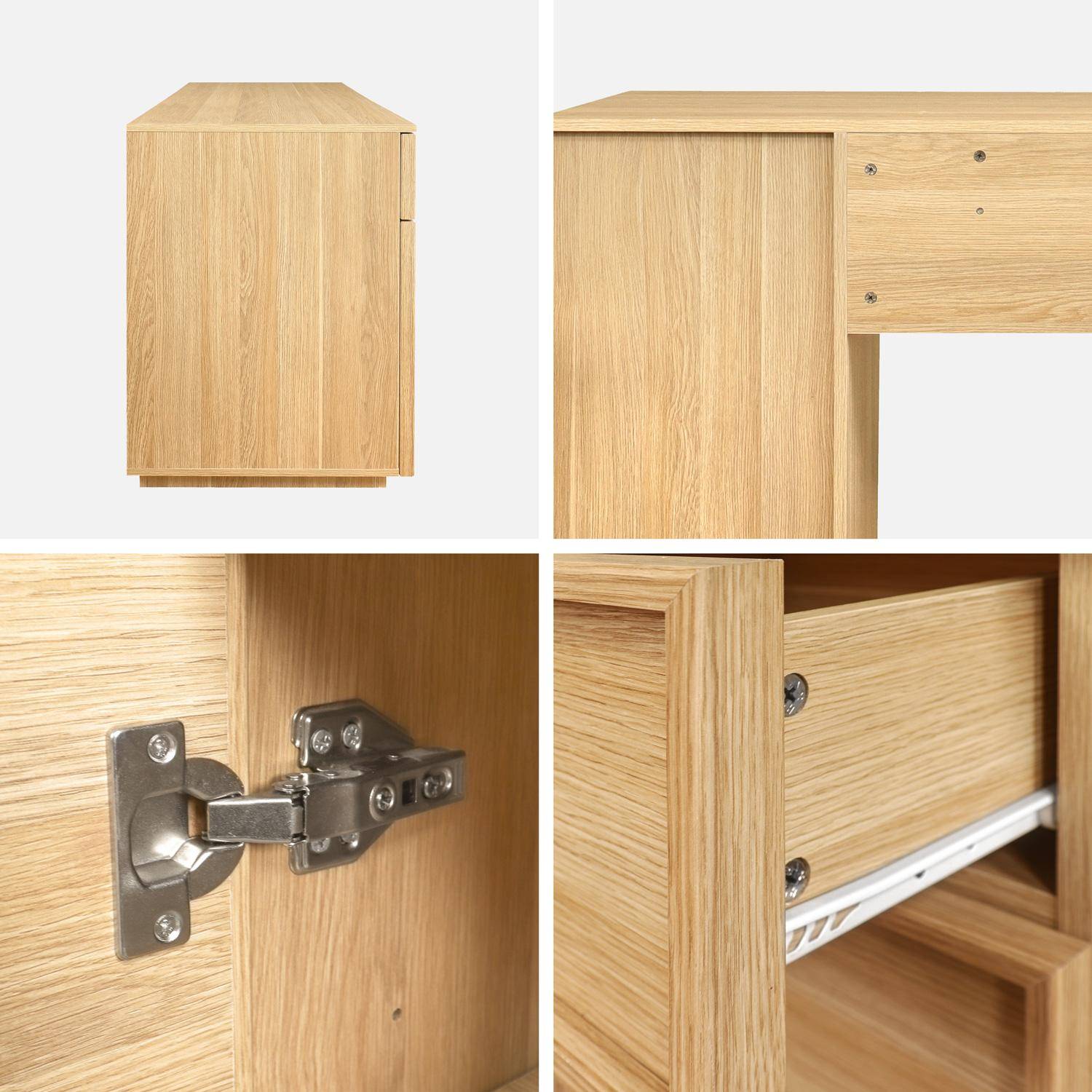 Bureau effet bois naturel 2 portes 2 tiroirs 1 niche 140cm - L 140 x P 55 x H 77cm - Kuba Photo4