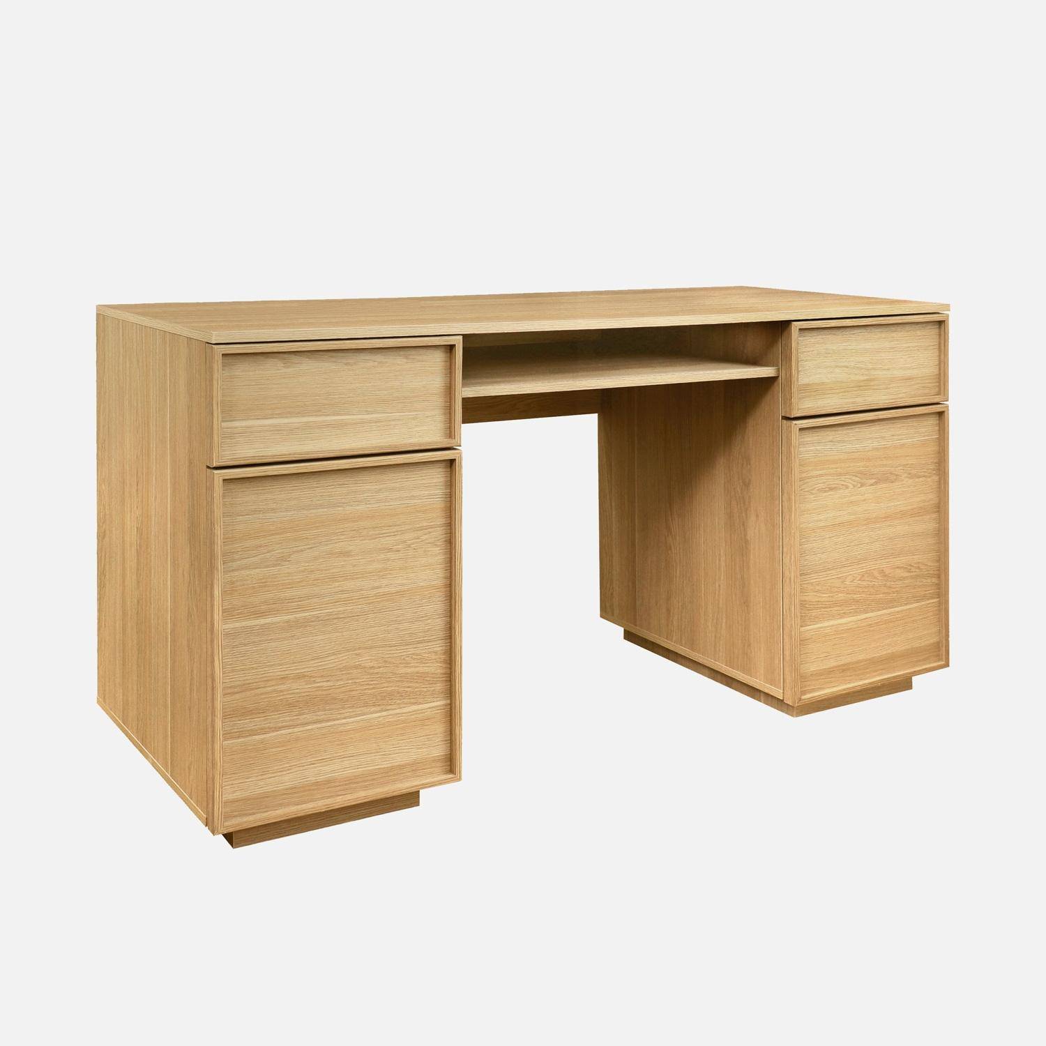 Bureau houteffect 2 deuren 2 laden 1 nis 140cm naturel L 140 x B 55 x H 77cm - Kuba Photo6