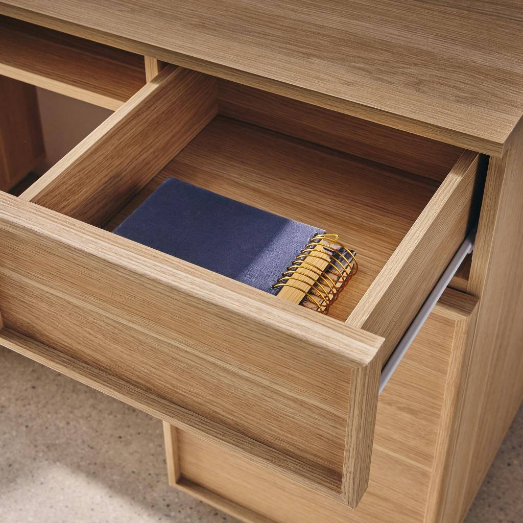 Bureau houteffect 2 deuren 2 laden 1 nis 140cm naturel L 140 x B 55 x H 77cm - Kuba Photo5