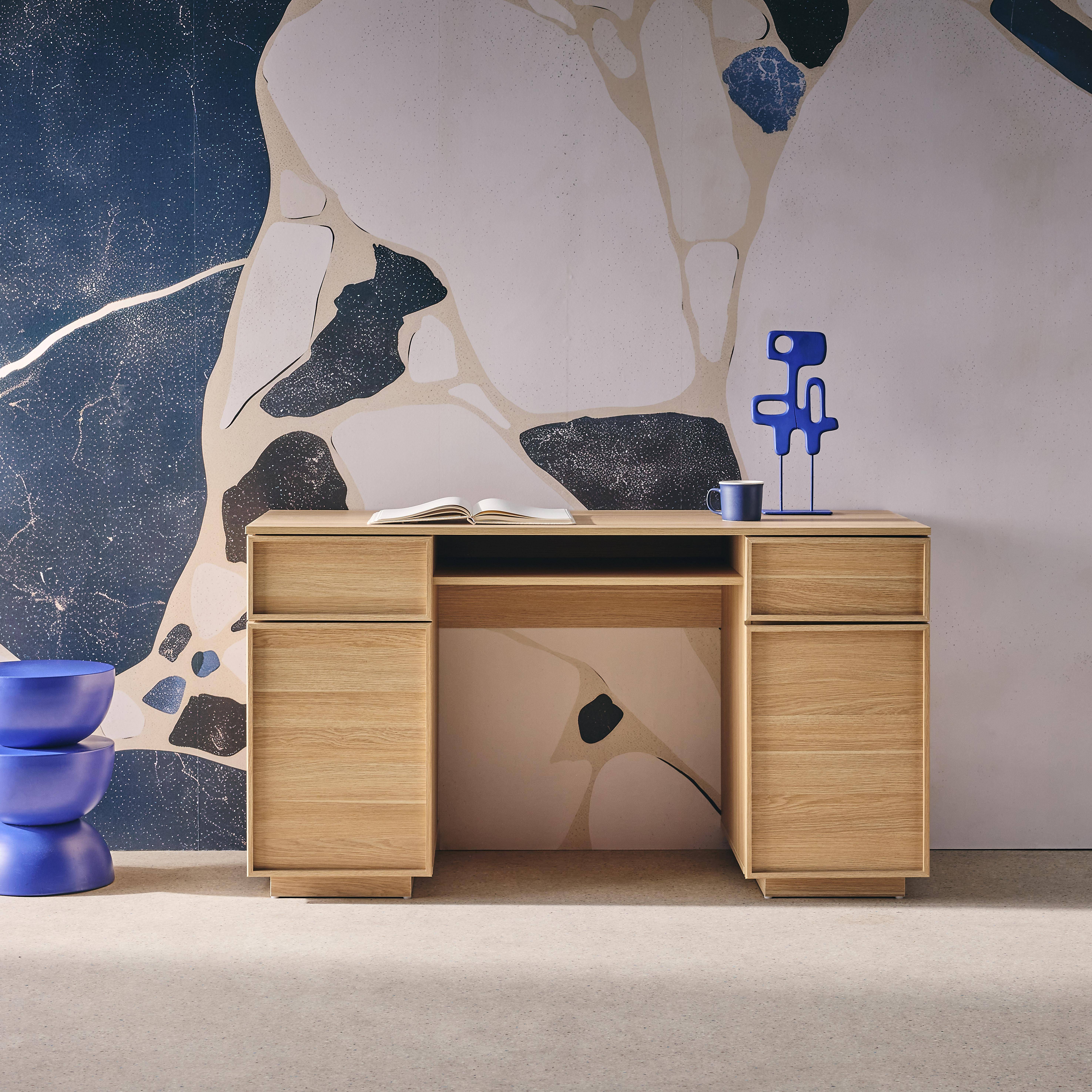 Escritorio efecto madera con 2 puertas y 2 cajones, 140cm, Kuba, Natural, 140x55x77 cm,sweeek,Photo1