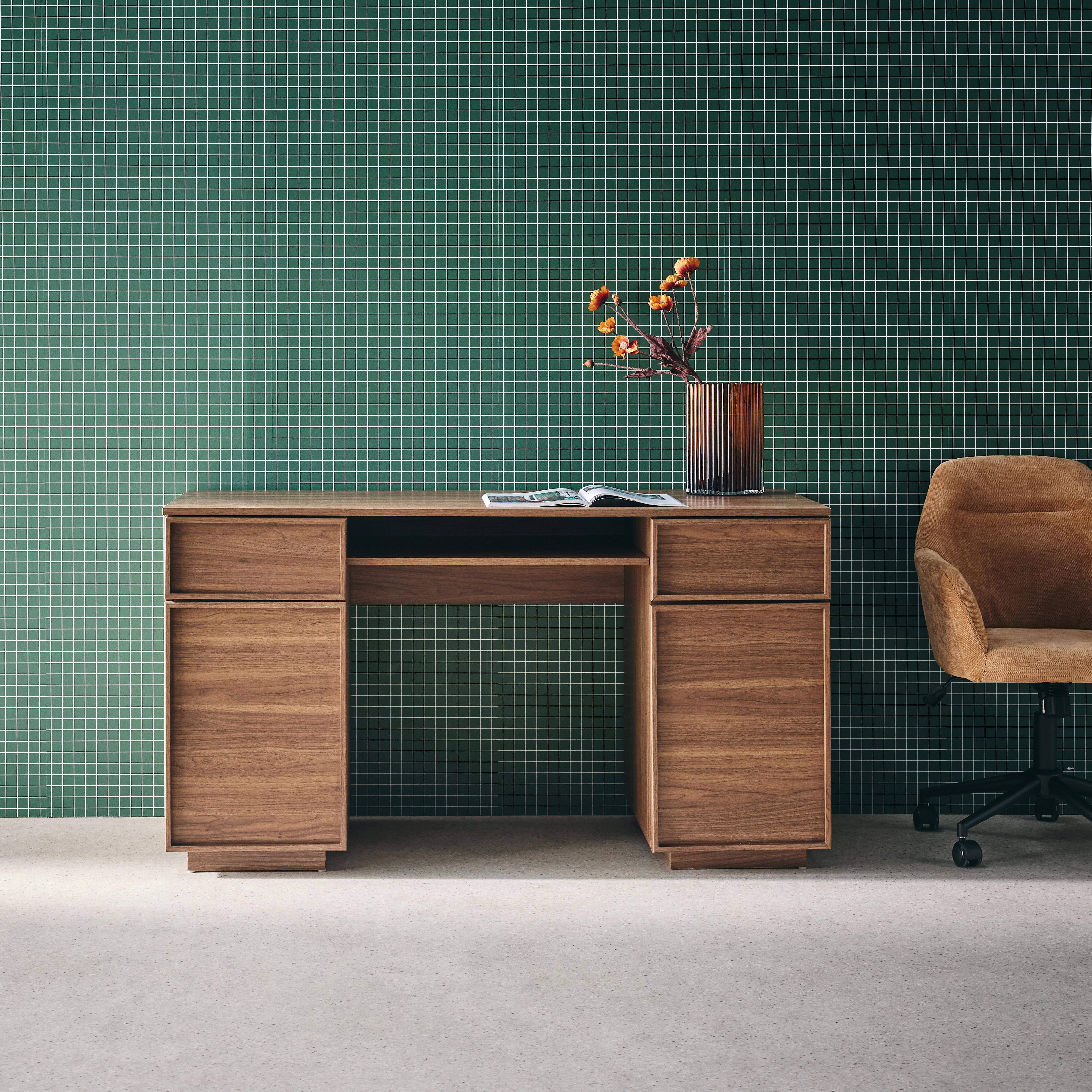 Escritorio efecto madera con 2 puertas y 2 cajones, 140cm, Kuba, Nogal, 140x55x77 cm,sweeek,Photo1