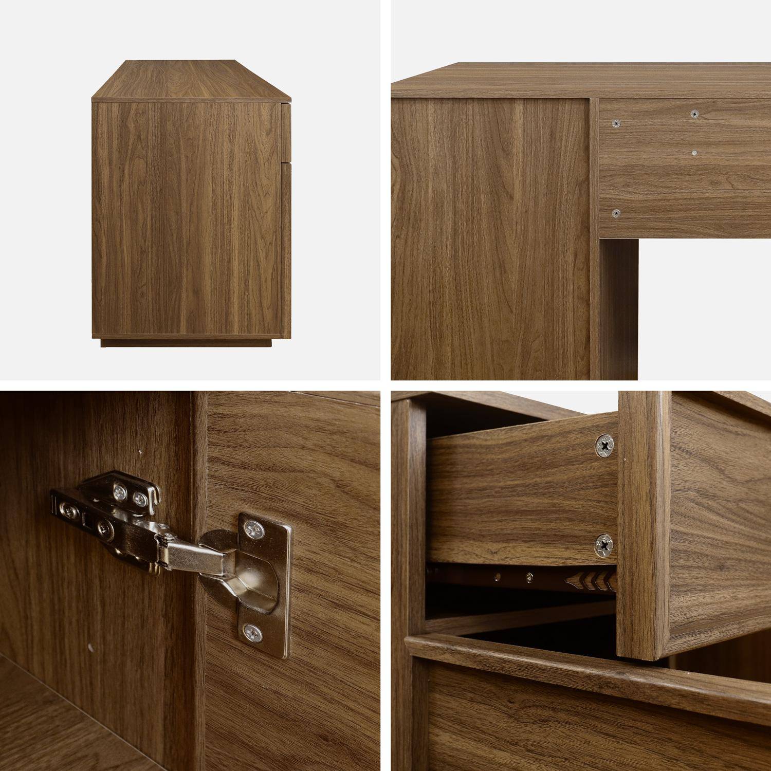 Bureau effet bois noyer 2 portes 2 tiroirs 1 niche 140cm - L 140 x P 55 x H 77cm - Kuba Photo4