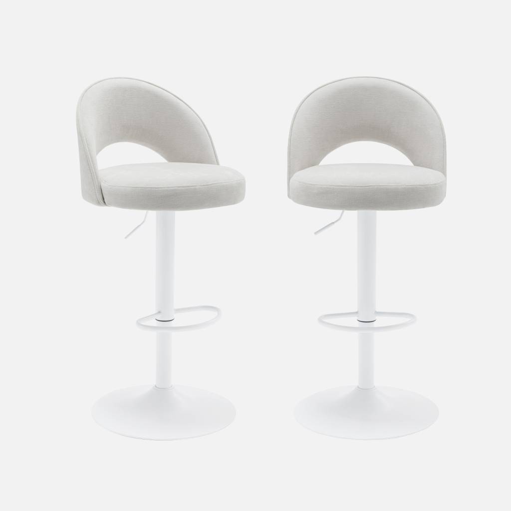 Set di 2 sgabelli da bar regolabili metallo e tessuto con base bianca , Bianco sporco