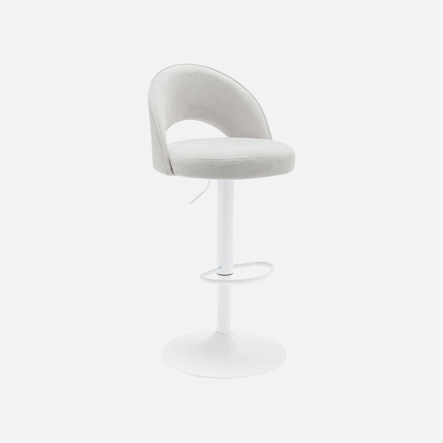 Lot de deux tabourets de bar ajustables métal et tissu blanc cassé, pied blanc - L 49 x P 49 x H 88,5-110cm - Abby Photo2