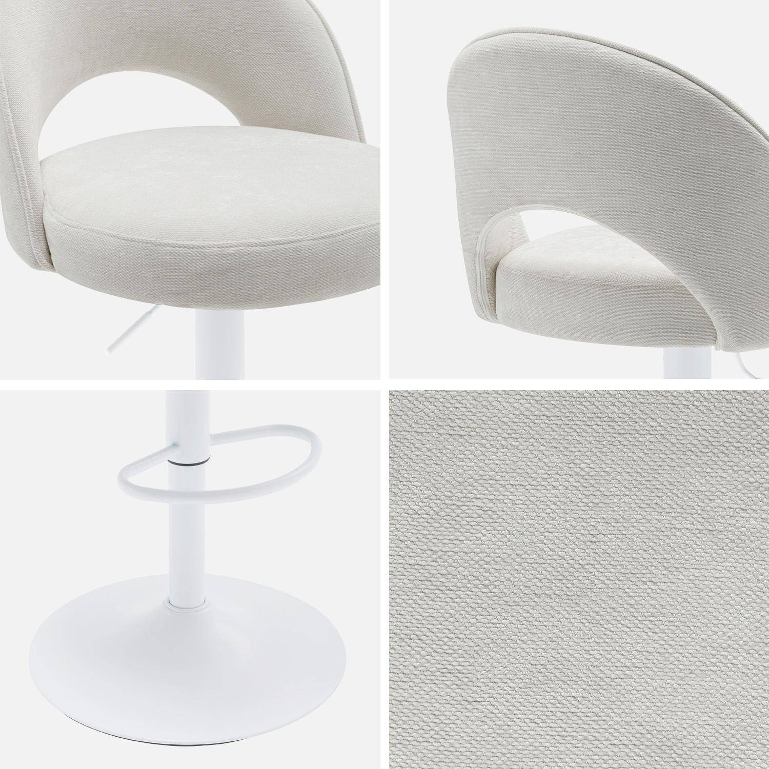 Lot de deux tabourets de bar ajustables métal et tissu blanc cassé, pied blanc - L 49 x P 49 x H 88,5-110cm - Abby Photo4