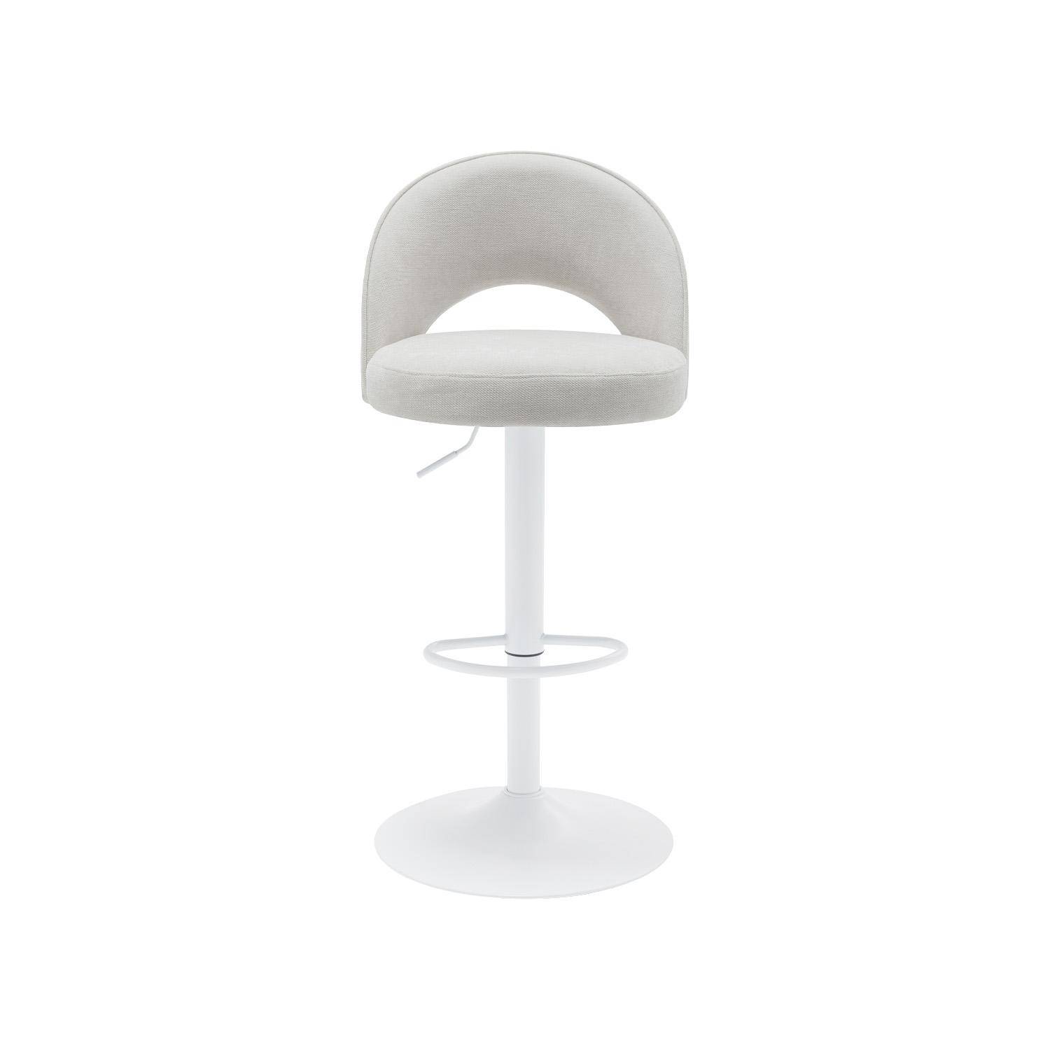 Lot de deux tabourets de bar ajustables métal et tissu blanc cassé, pied blanc - L 49 x P 49 x H 88,5-110cm - Abby Photo3