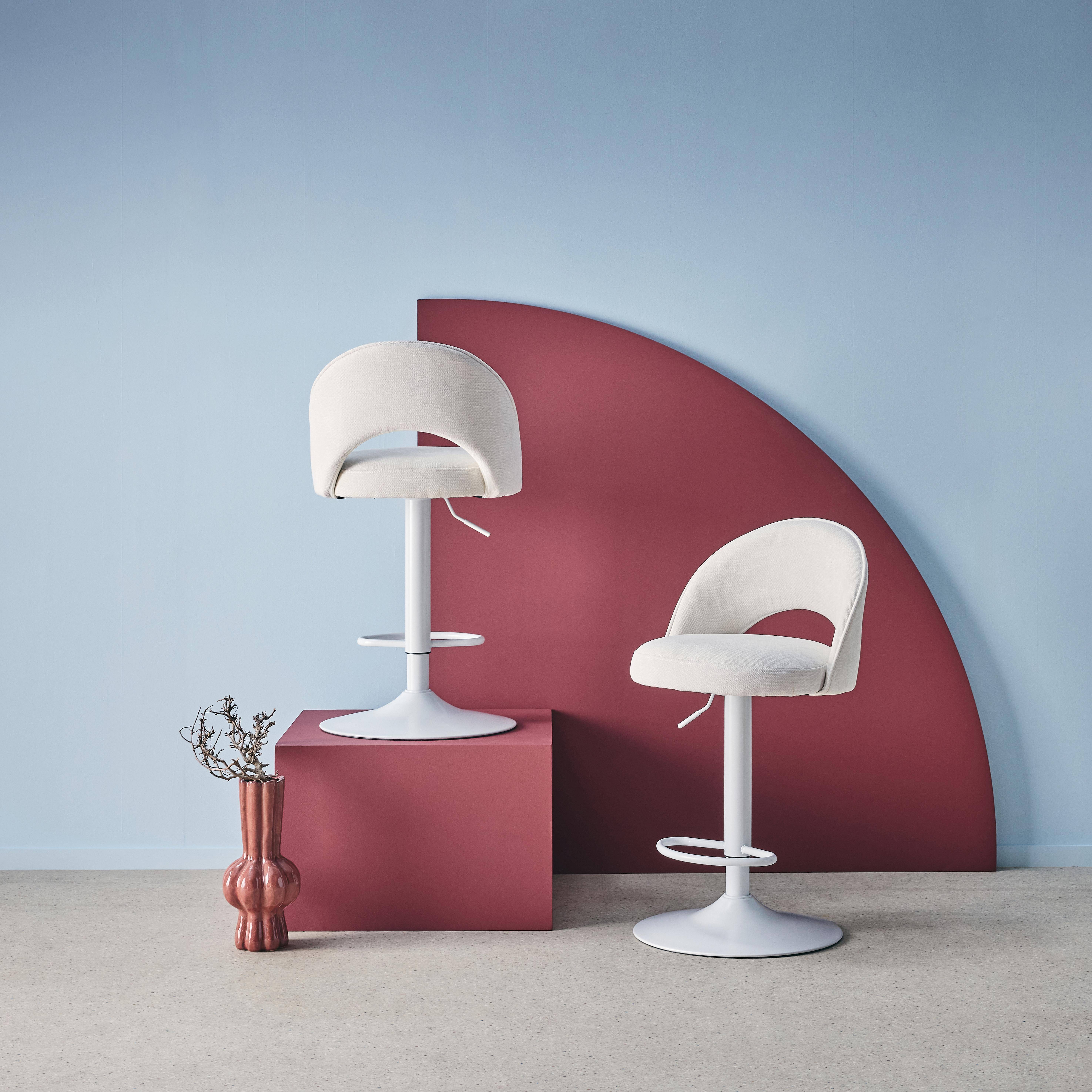 Verstelbare metalen en stoffen barstoel met witte basis (set van 2) gebroken wit L 49 x B 49 x H 88,5-110cm - Abby Photo2