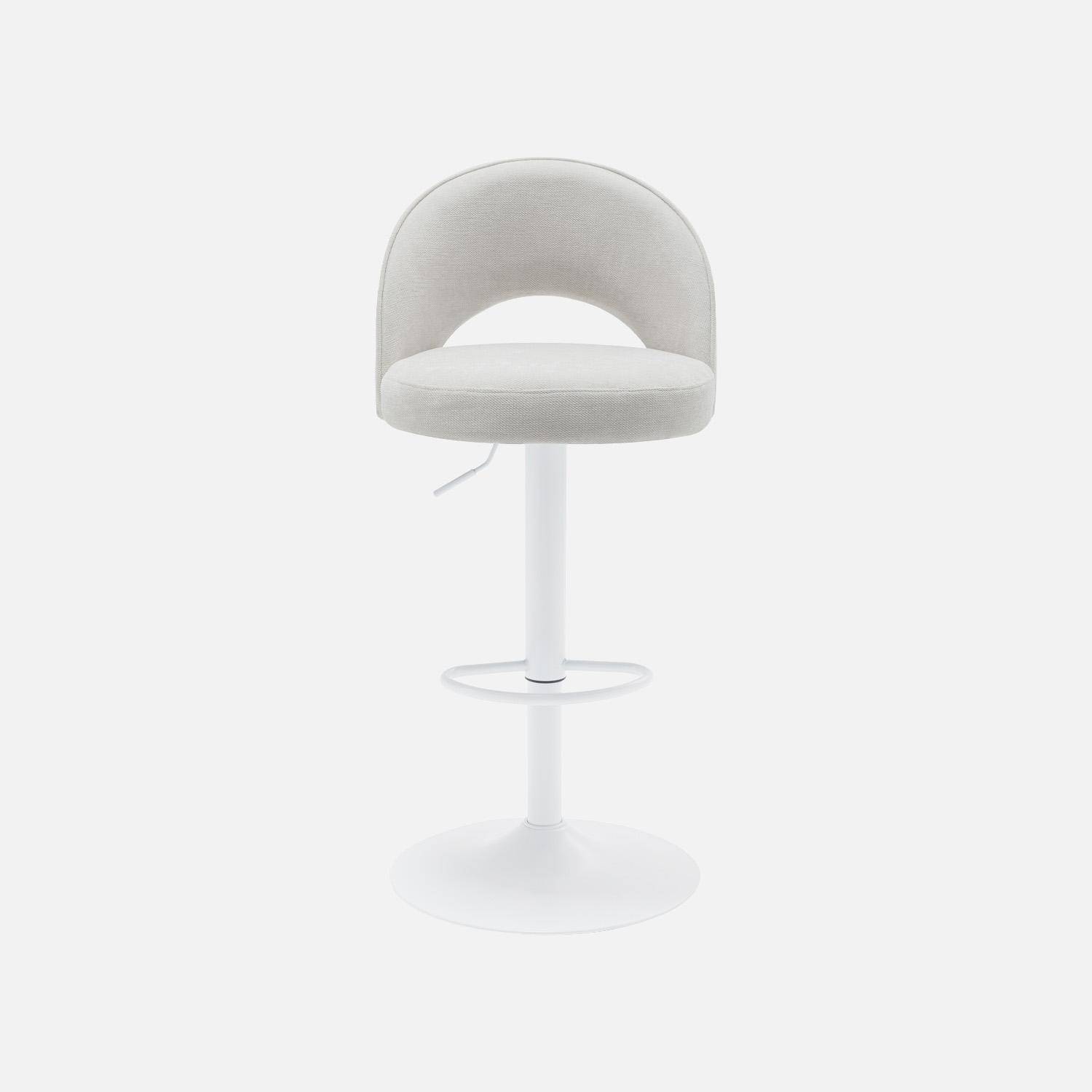 Lot de deux tabourets de bar ajustables métal et tissu blanc cassé, pied blanc - L 49 x P 49 x H 88,5-110cm - Abby,sweeek,Photo3