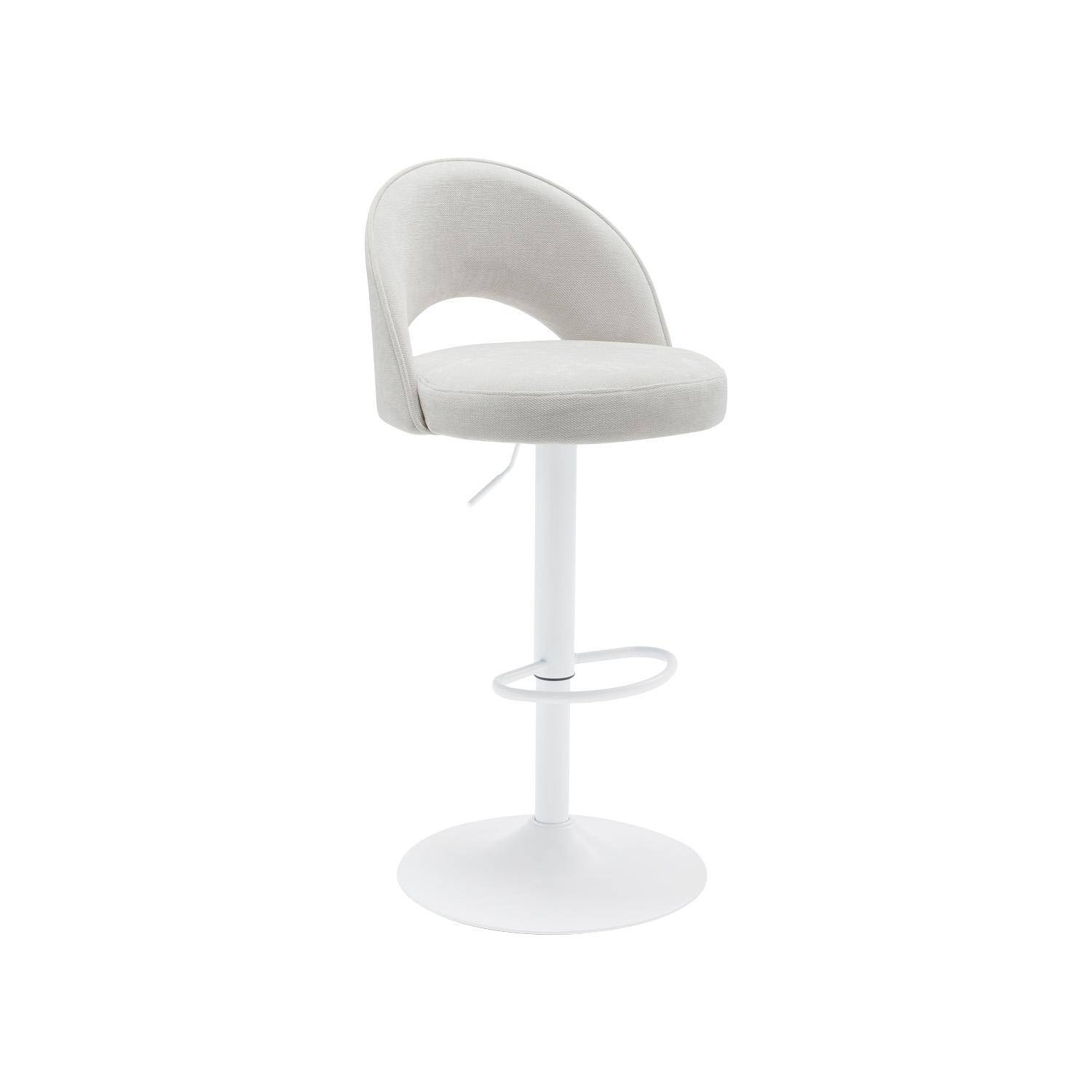 Lot de deux tabourets de bar ajustables métal et tissu blanc cassé, pied blanc - L 49 x P 49 x H 88,5-110cm - Abby Photo2