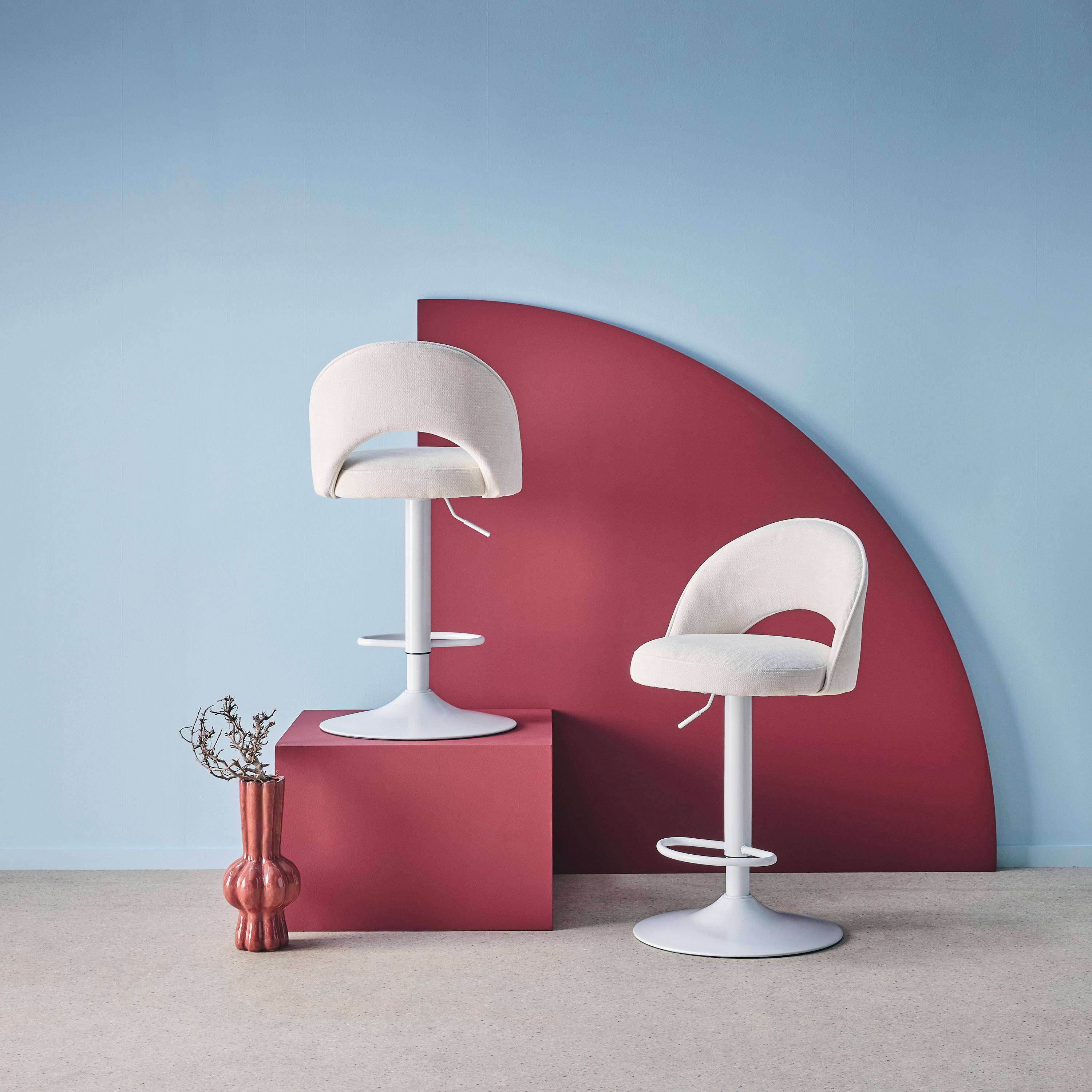 Verstelbare metalen en stoffen barstoel met witte basis (set van 2) gebroken wit L 49 x B 49 x H 88,5-110cm - Abby,sweeek,Photo2