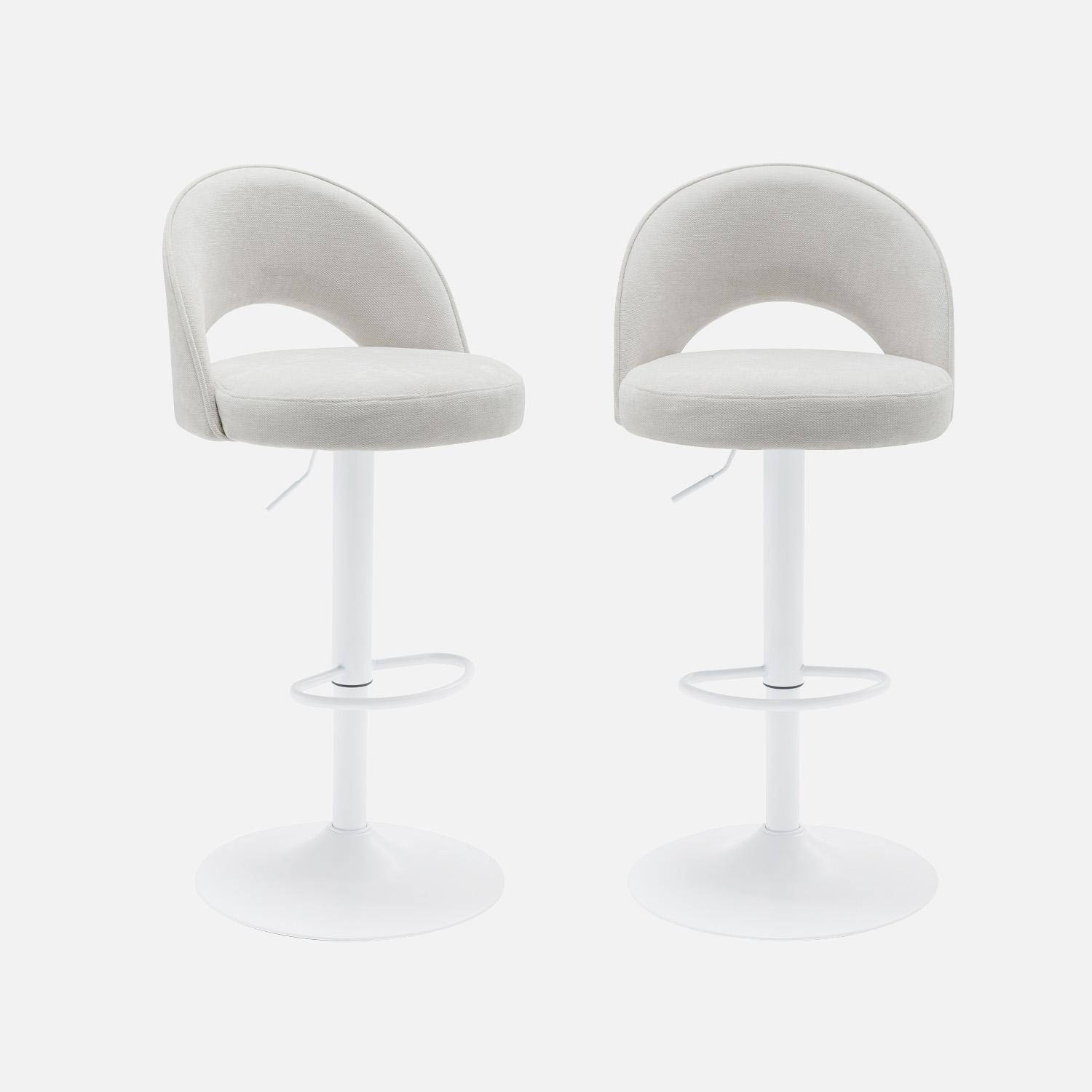 Lot de deux tabourets de bar ajustables métal et tissu blanc cassé, pied blanc - L 49 x P 49 x H 88,5-110cm - Abby,sweeek,Photo1