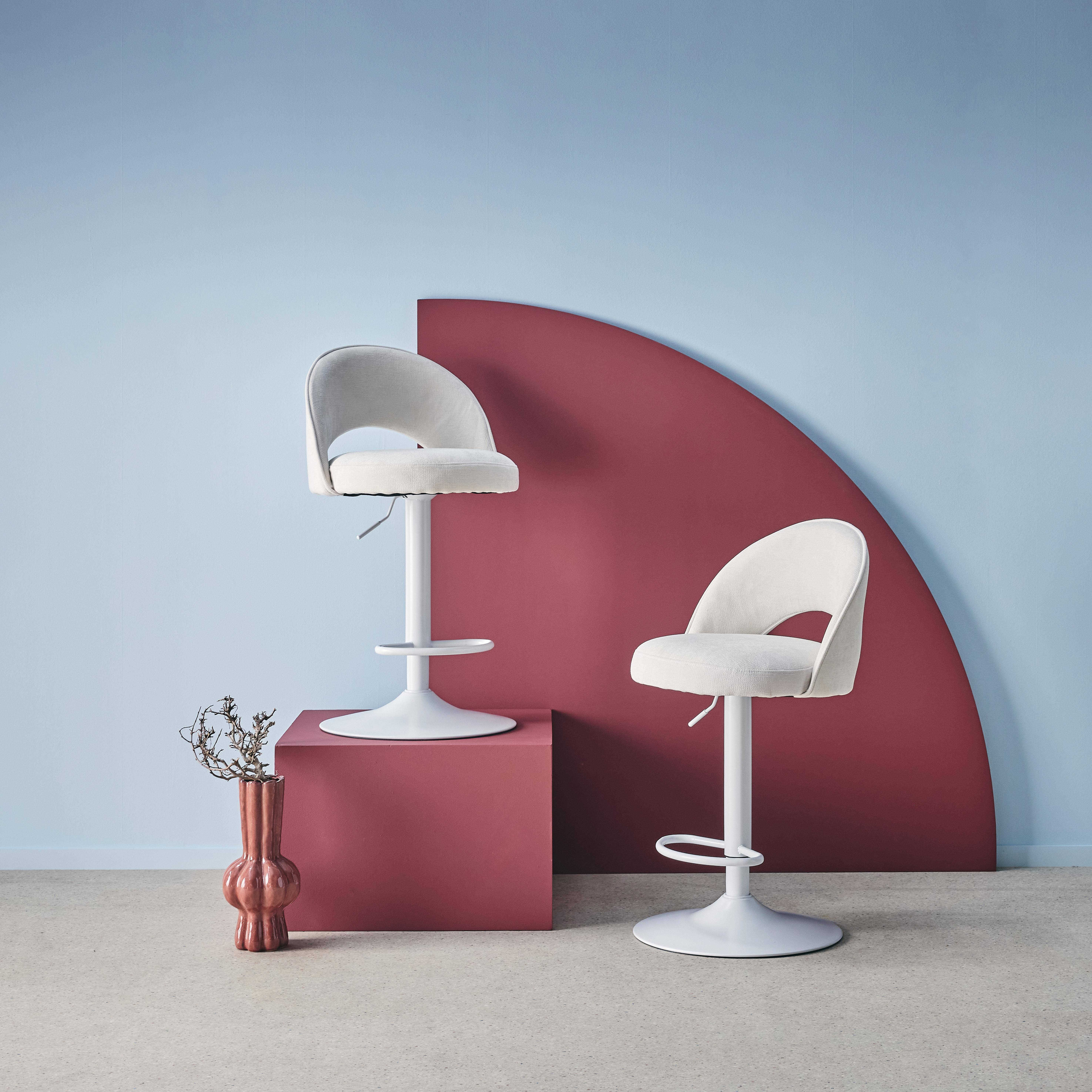 Verstelbare metalen en stoffen barstoel met witte basis (set van 2) gebroken wit L 49 x B 49 x H 88,5-110cm - Abby Photo3