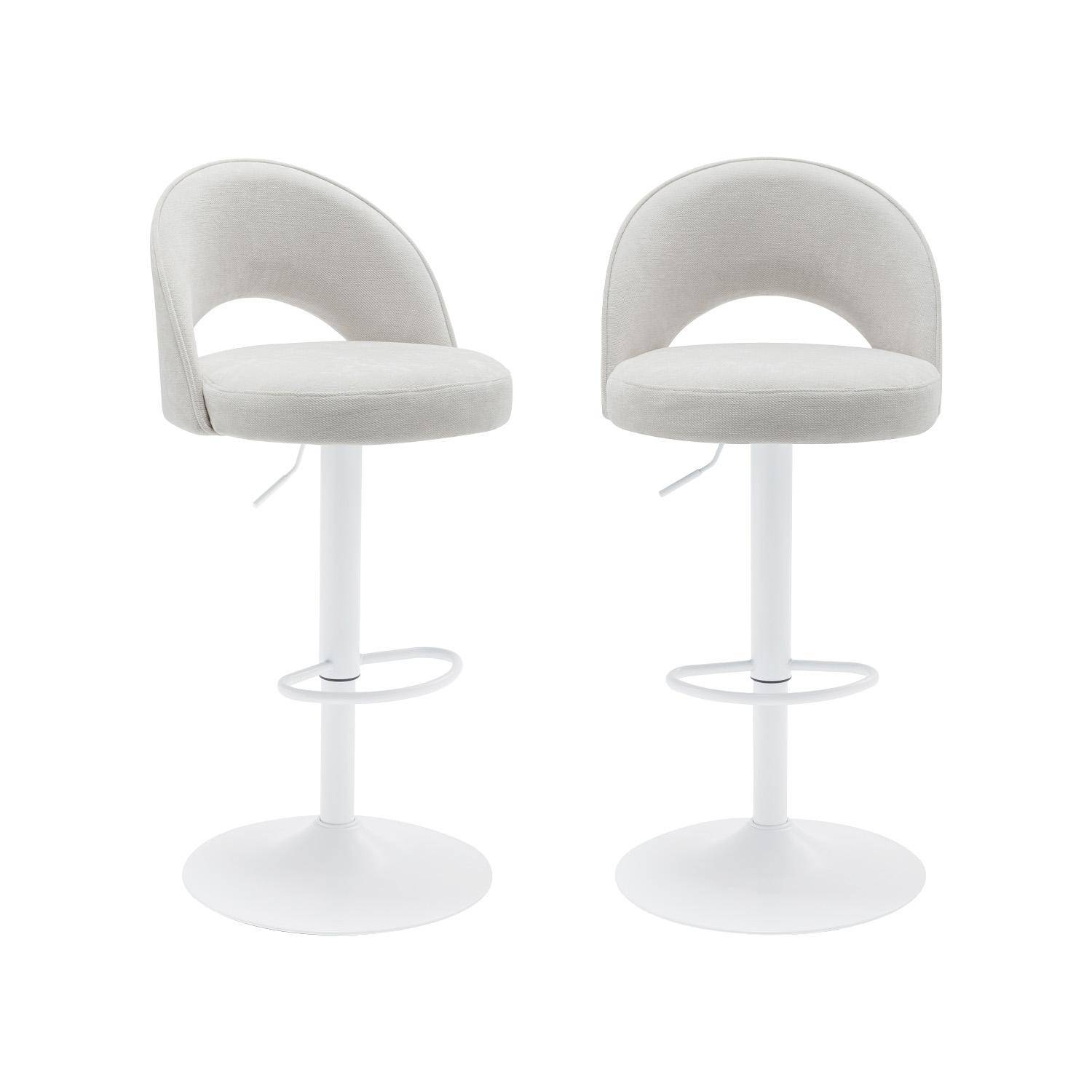 Lot de deux tabourets de bar ajustables métal et tissu blanc cassé, pied blanc - L 49 x P 49 x H 88,5-110cm - Abby Photo1