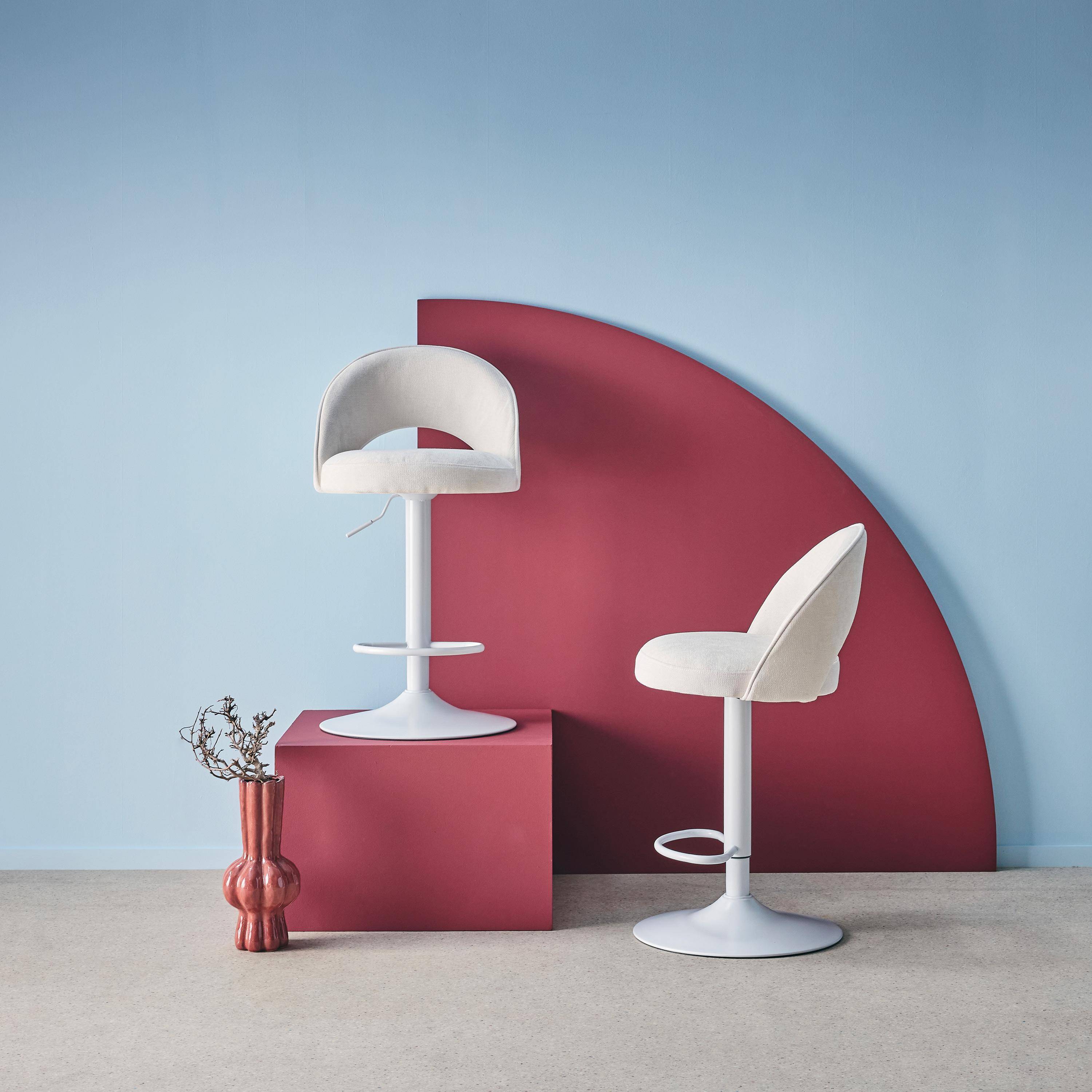 Verstelbare metalen en stoffen barstoel met witte basis (set van 2) gebroken wit L 49 x B 49 x H 88,5-110cm - Abby Photo3