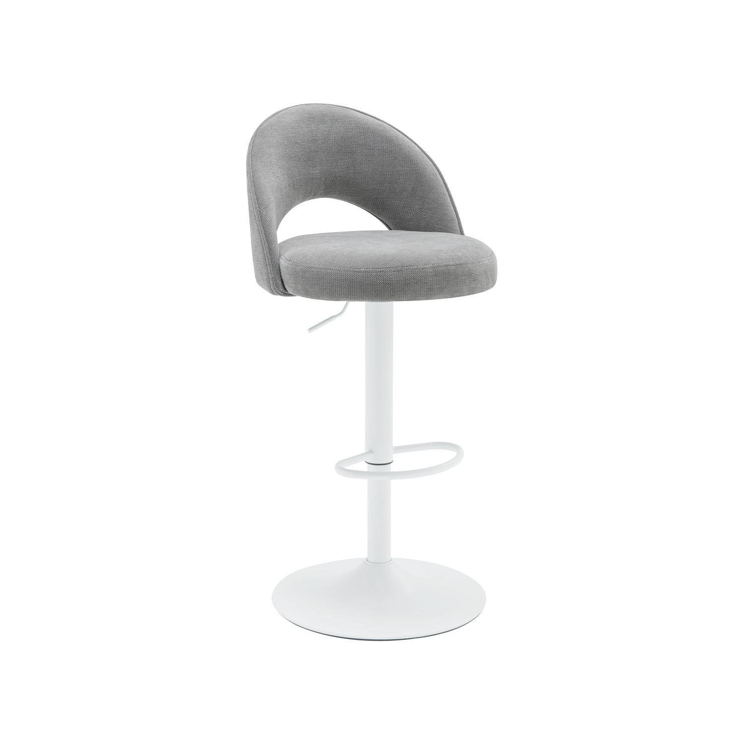 Lot de deux tabourets de bar ajustables métal et tissu gris clair, pied blanc - L 49 x P 49 x H 88,5-110cm - Abby Photo2