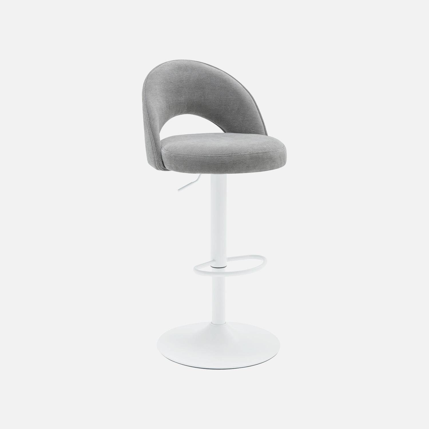 Lot de deux tabourets de bar ajustables métal et tissu gris clair, pied blanc - L 49 x P 49 x H 88,5-110cm - Abby,sweeek,Photo2