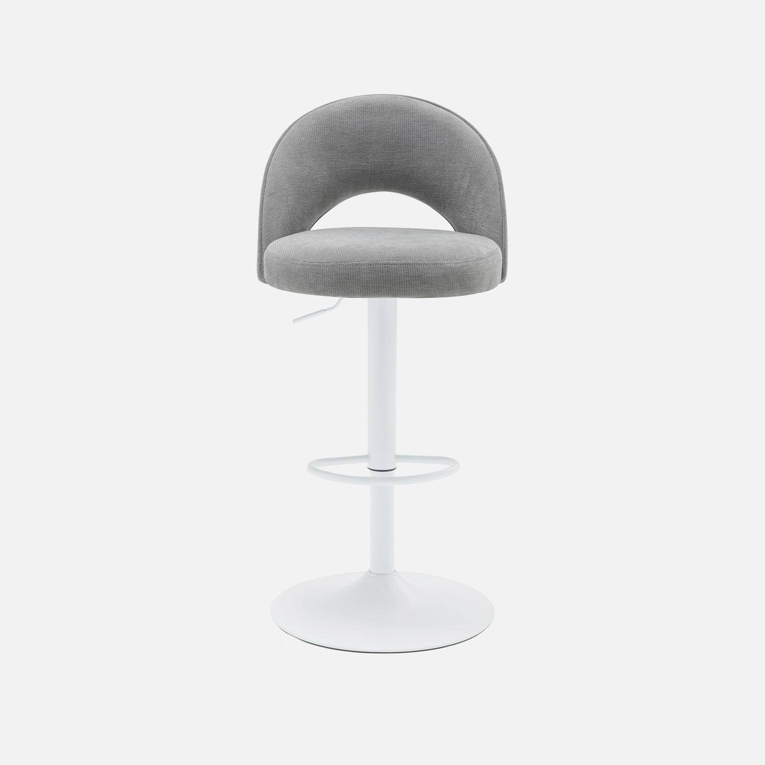 Lot de deux tabourets de bar ajustables métal et tissu gris clair, pied blanc - L 49 x P 49 x H 88,5-110cm - Abby Photo3