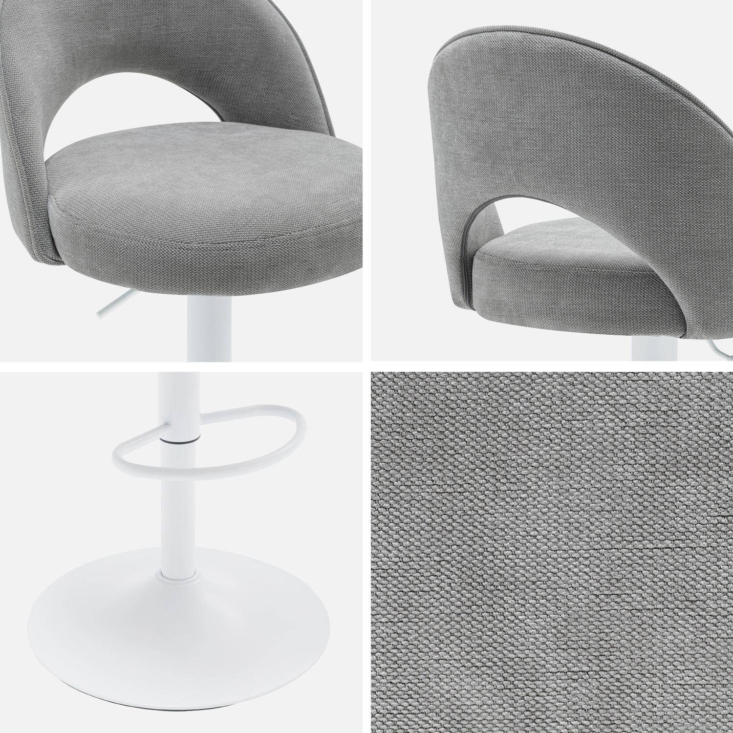 Lot de deux tabourets de bar ajustables métal et tissu gris clair, pied blanc - L 49 x P 49 x H 88,5-110cm - Abby Photo4