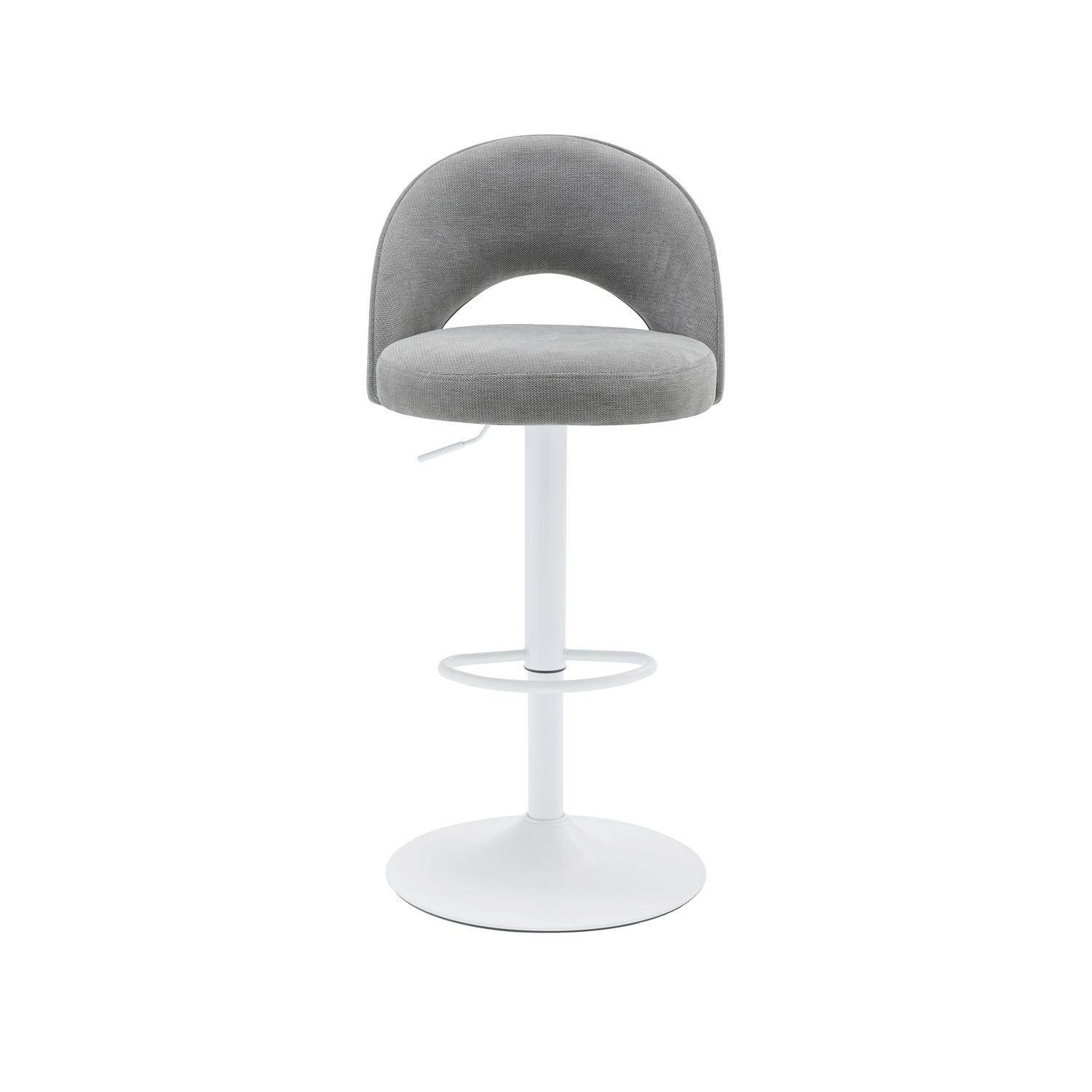 Lot de deux tabourets de bar ajustables métal et tissu gris clair, pied blanc - L 49 x P 49 x H 88,5-110cm - Abby Photo3
