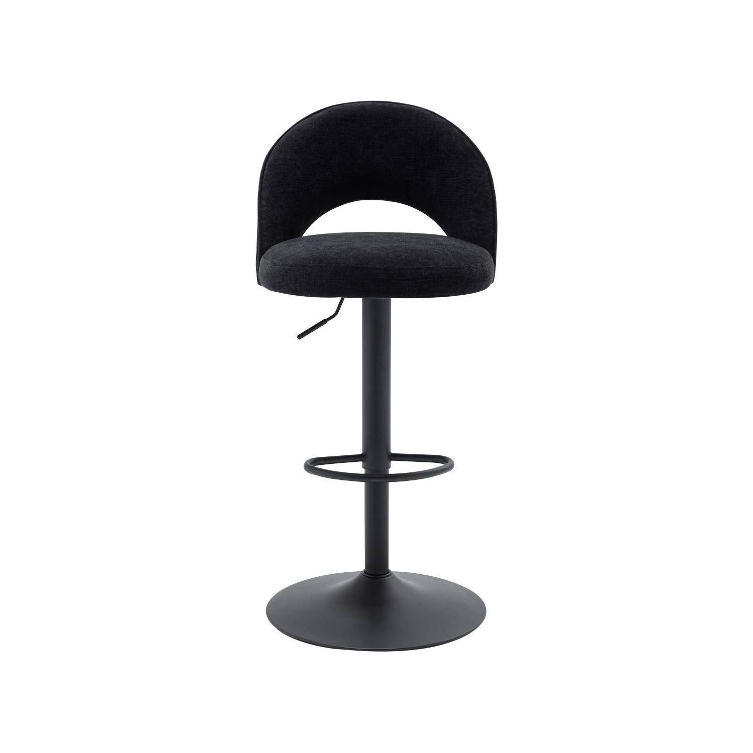 Lot de deux tabourets de bar ajustables métal et tissu noir, pied noir - L 49 x P 49 x H 88,5-110cm - Abby Photo3