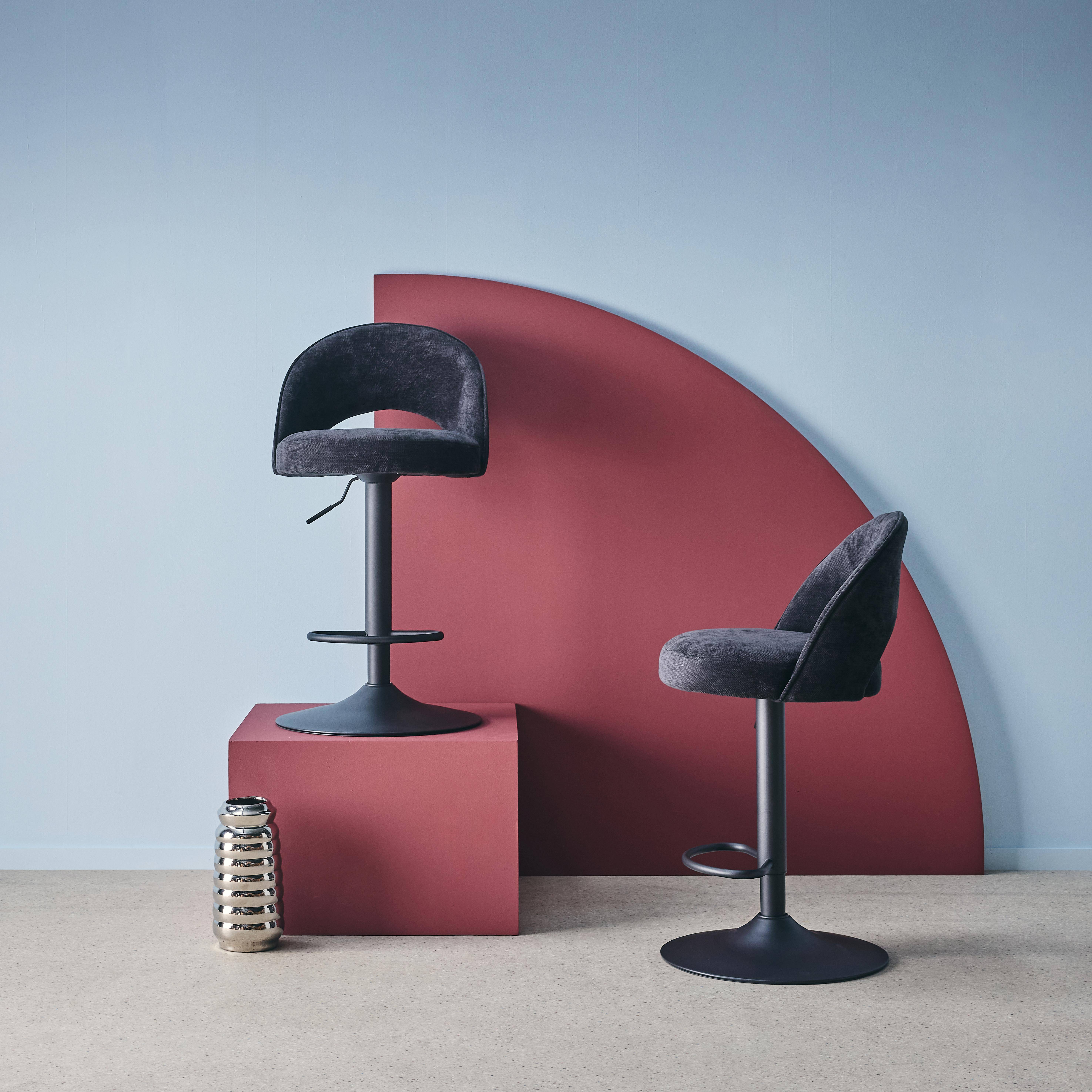 Verstelbare metalen en stoffen barstoel met zwarte basis (set van 2) zwart L 49 x B 49 x H 88.5-110cm - Abby Photo1